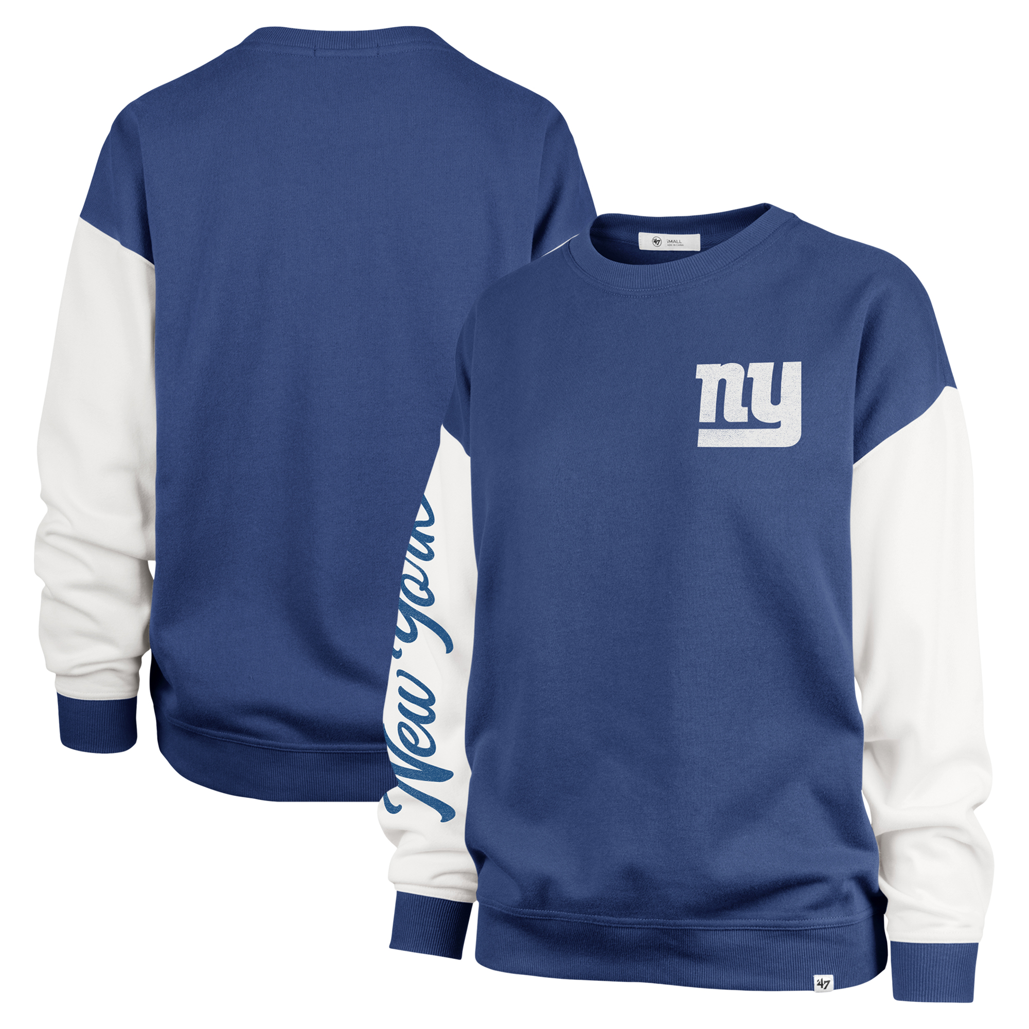 Women's '47 Royal New York Giants Double Header Rise Andie Pullover Sweatshirt