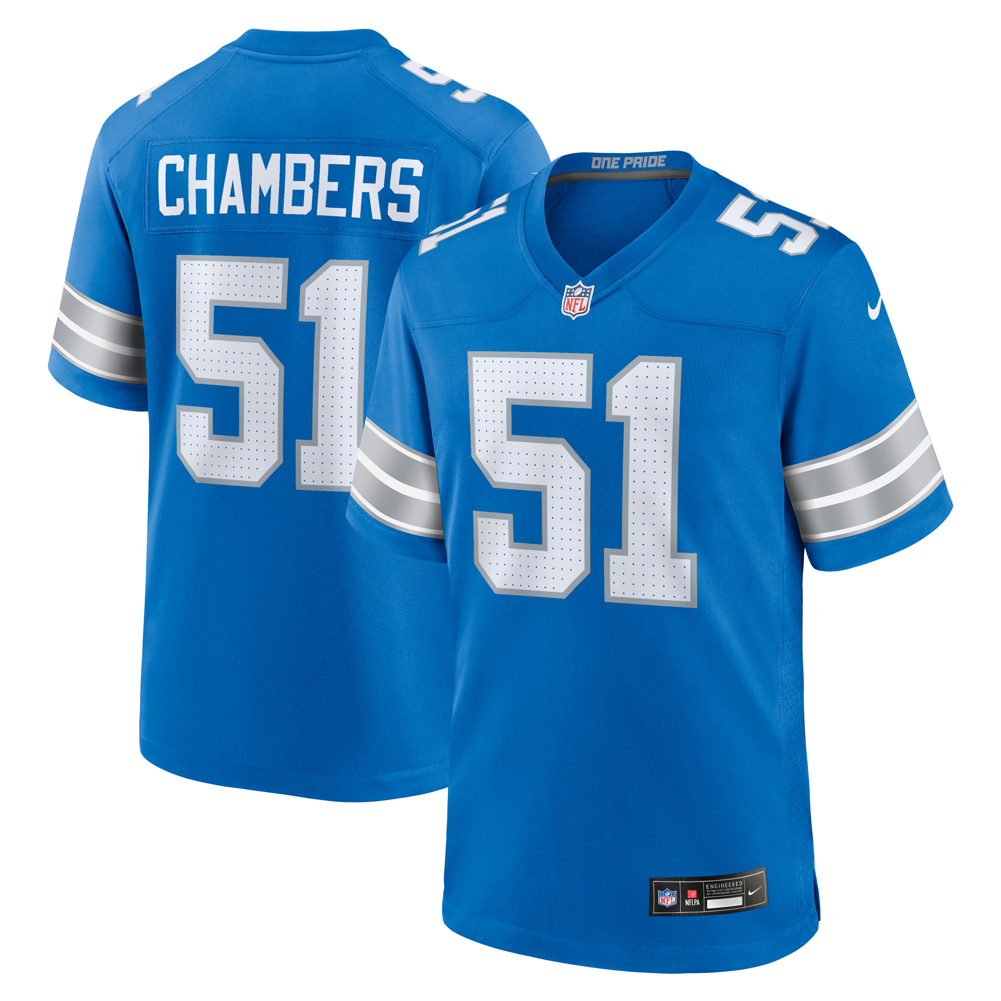 Men's Nike Steele Chambers Blue Detroit Lions Game Jersey
