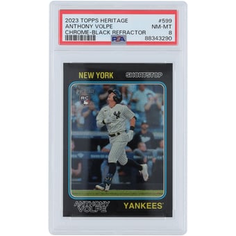 Anthony Volpe New York Yankees 2023 Topps Heritage Chrome Black Refractor #599 #33/74 PSA Authenticated 8 Rookie Card