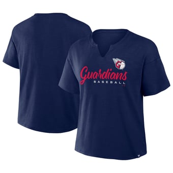 Women's Fanatics Navy Cleveland Guardians Fan Fave Stadium Slub Boxy Notch Neck T-Shirt
