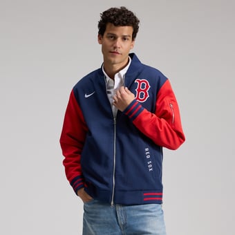 Men's Nike Navy/Red Boston Red Sox Authentic Collection Dugout Relaxed Full-Zip Bomber Jacket