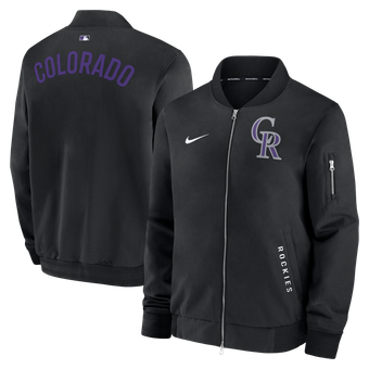 Men's Nike Black Colorado Rockies Authentic Collection Dugout Relaxed Full-Zip Bomber Jacket