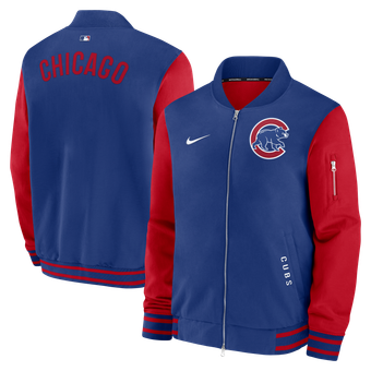 Men's Nike Royal/Red Chicago Cubs Authentic Collection Dugout Relaxed Full-Zip Bomber Jacket