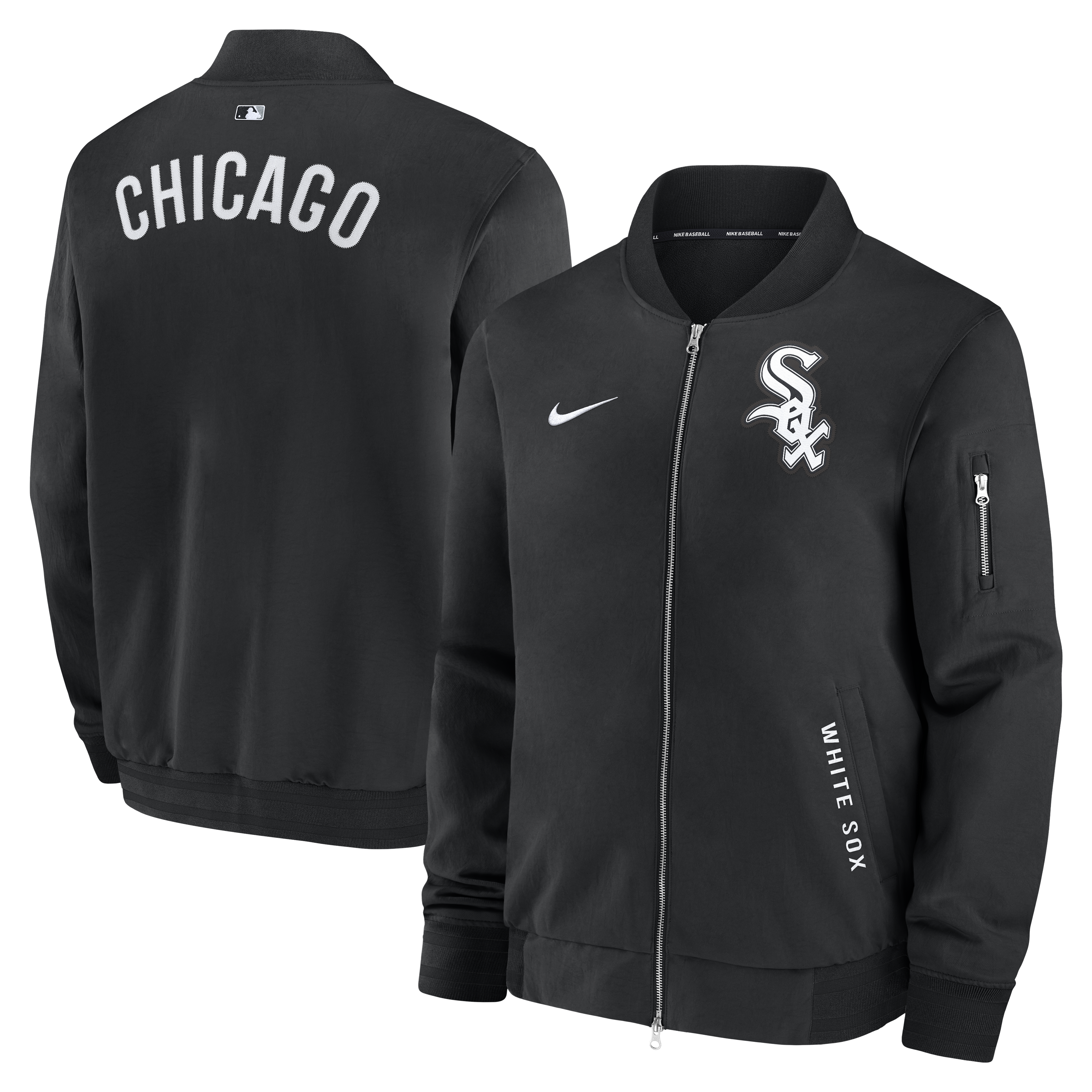 Men's Nike Black Chicago White Sox Authentic Collection Dugout Relaxed Full-Zip Bomber Jacket