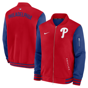 Men's Nike Red/Royal Philadelphia Phillies Authentic Collection Dugout Relaxed Full-Zip Bomber Jacket