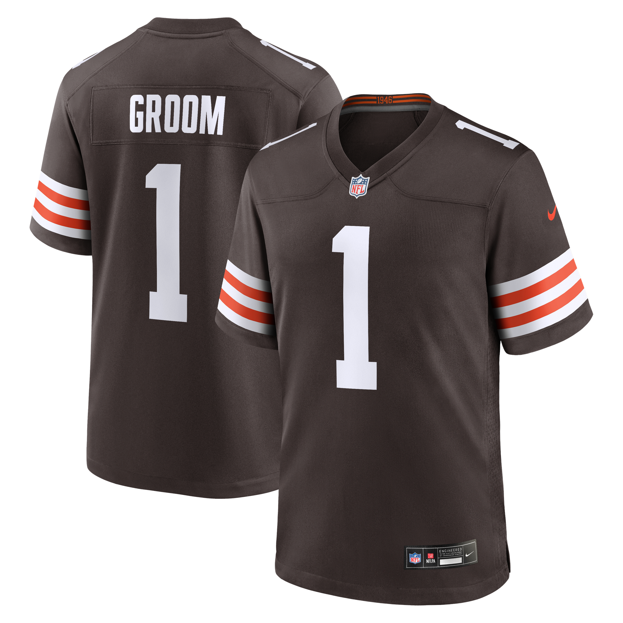 Men's Nike Number 1 Groom Brown Cleveland Browns Game Jersey