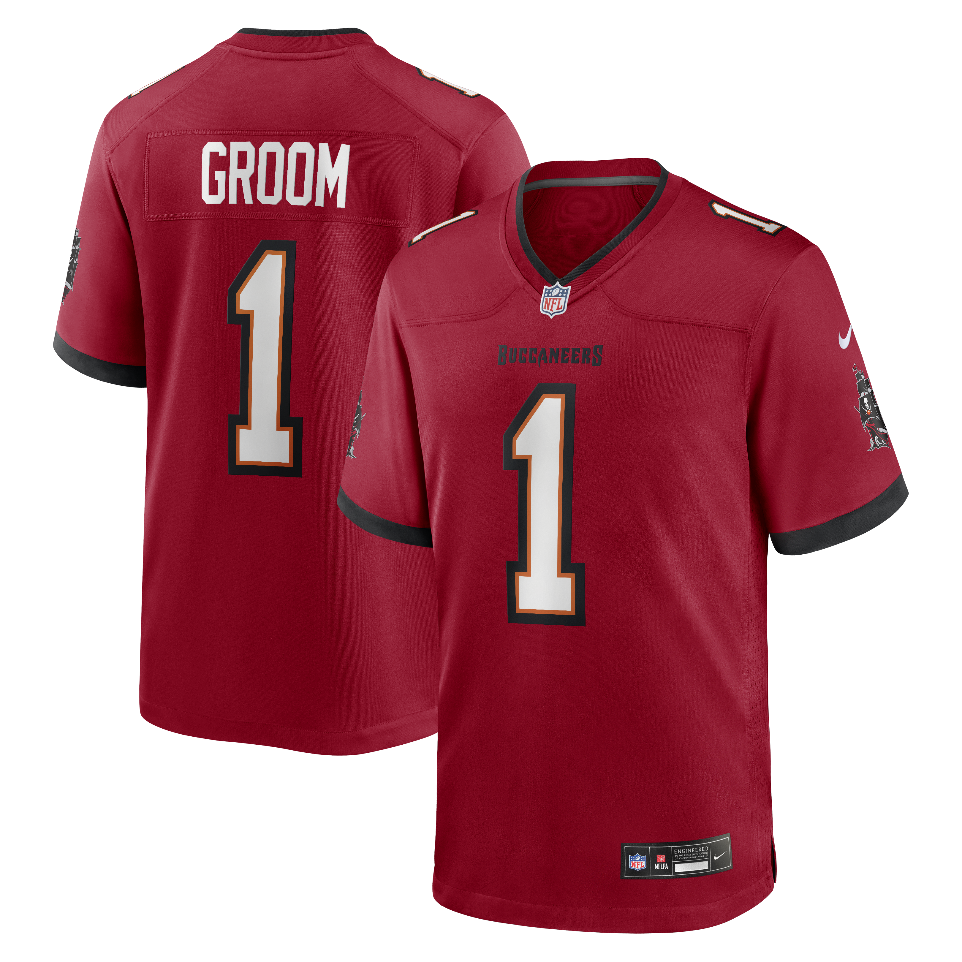 Men's Nike Number 1 Groom Red Tampa Bay Buccaneers Game Jersey