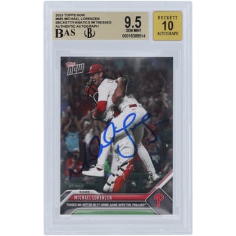 Michael Lorenzen Philadelphia Phillies Autographed 2023 Topps Now Tosses No-Hitter #685 Beckett Fanatics Witnessed Authenticated 9.5/10 Card