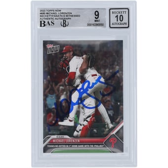 Michael Lorenzen Philadelphia Phillies Autographed 2023 Topps Now Tosses No-Hitter #685 Beckett Fanatics Witnessed Authenticated 9/10 Card