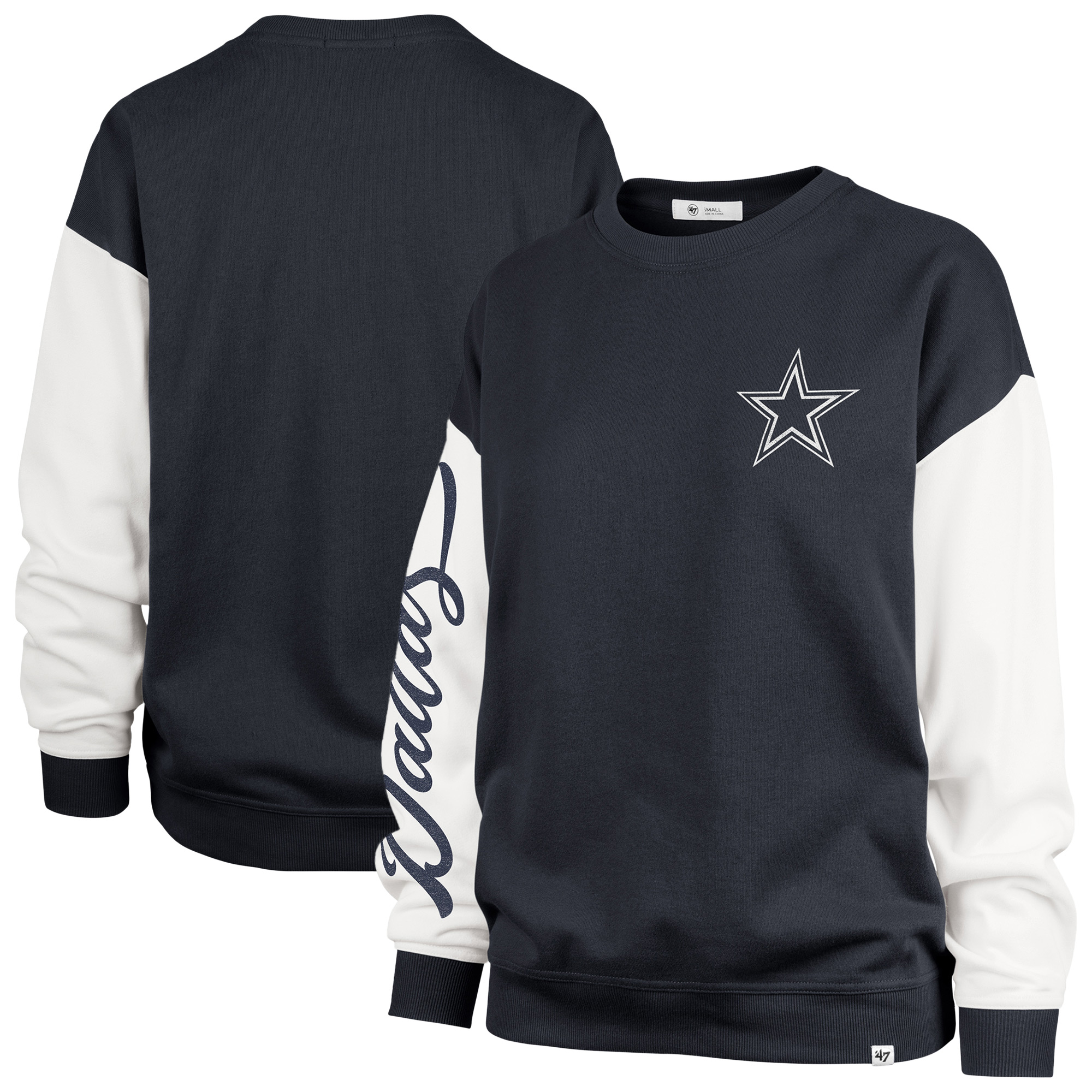 Women's '47 Blue Dallas Cowboys Double Header Rise Andie Pullover Sweatshirt