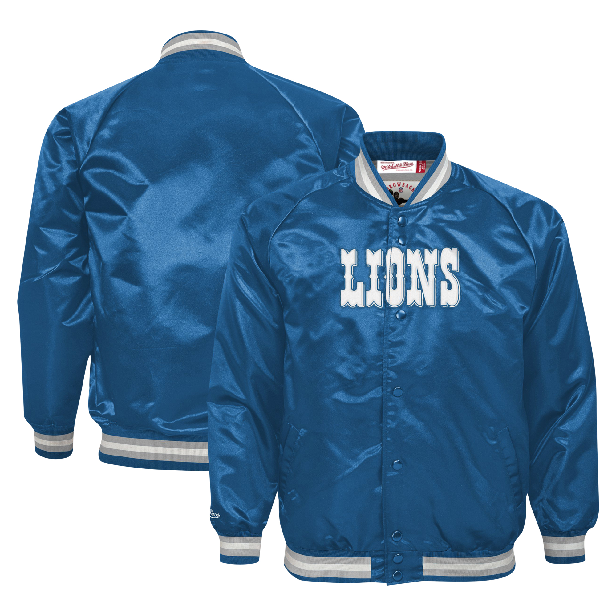 Youth Mitchell & Ness Blue Detroit Lions Satin Raglan Full-Snap Jacket