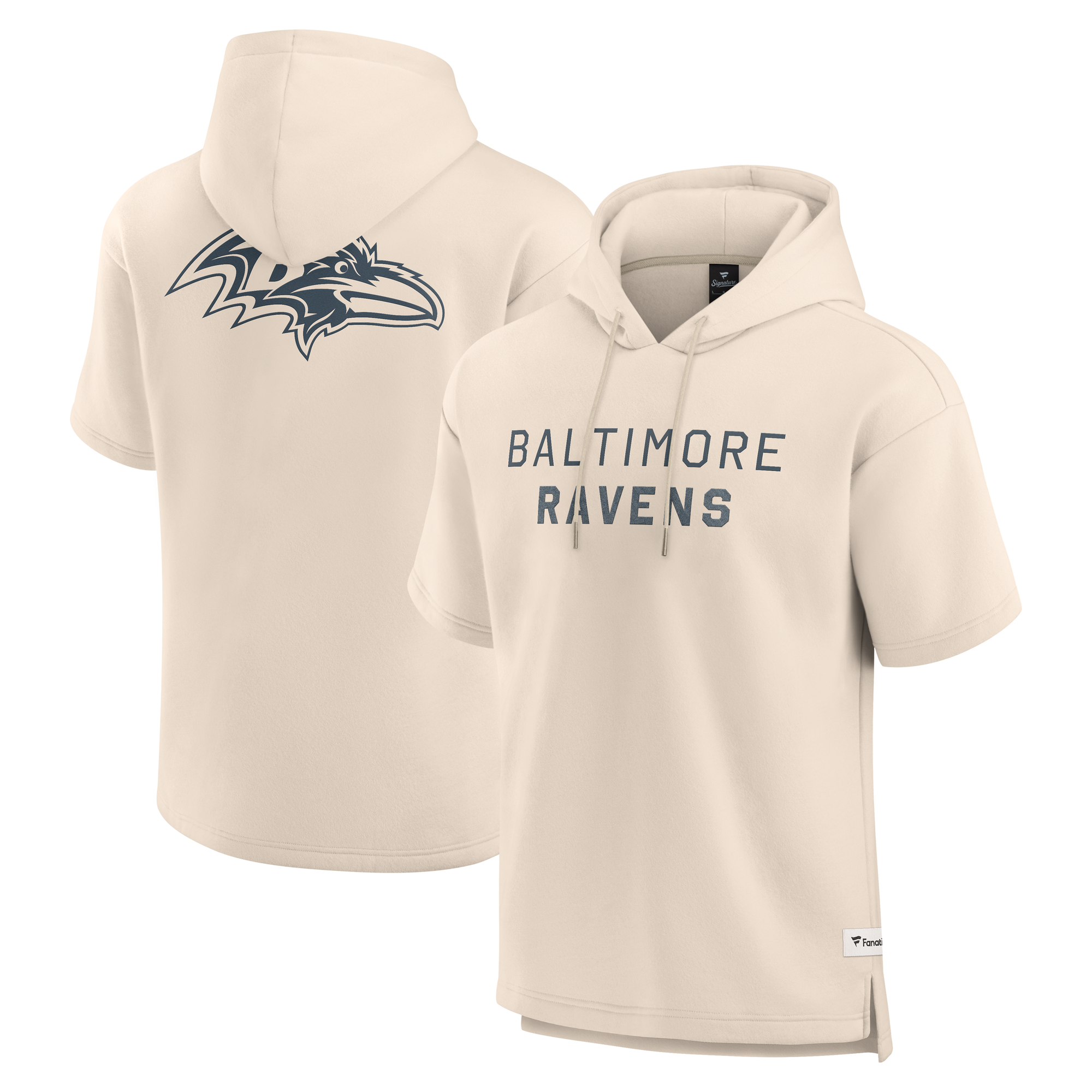 Men's Fanatics Cream Baltimore Ravens Elements Future Ground Lettering Short Sleeve Pullover Hoodie