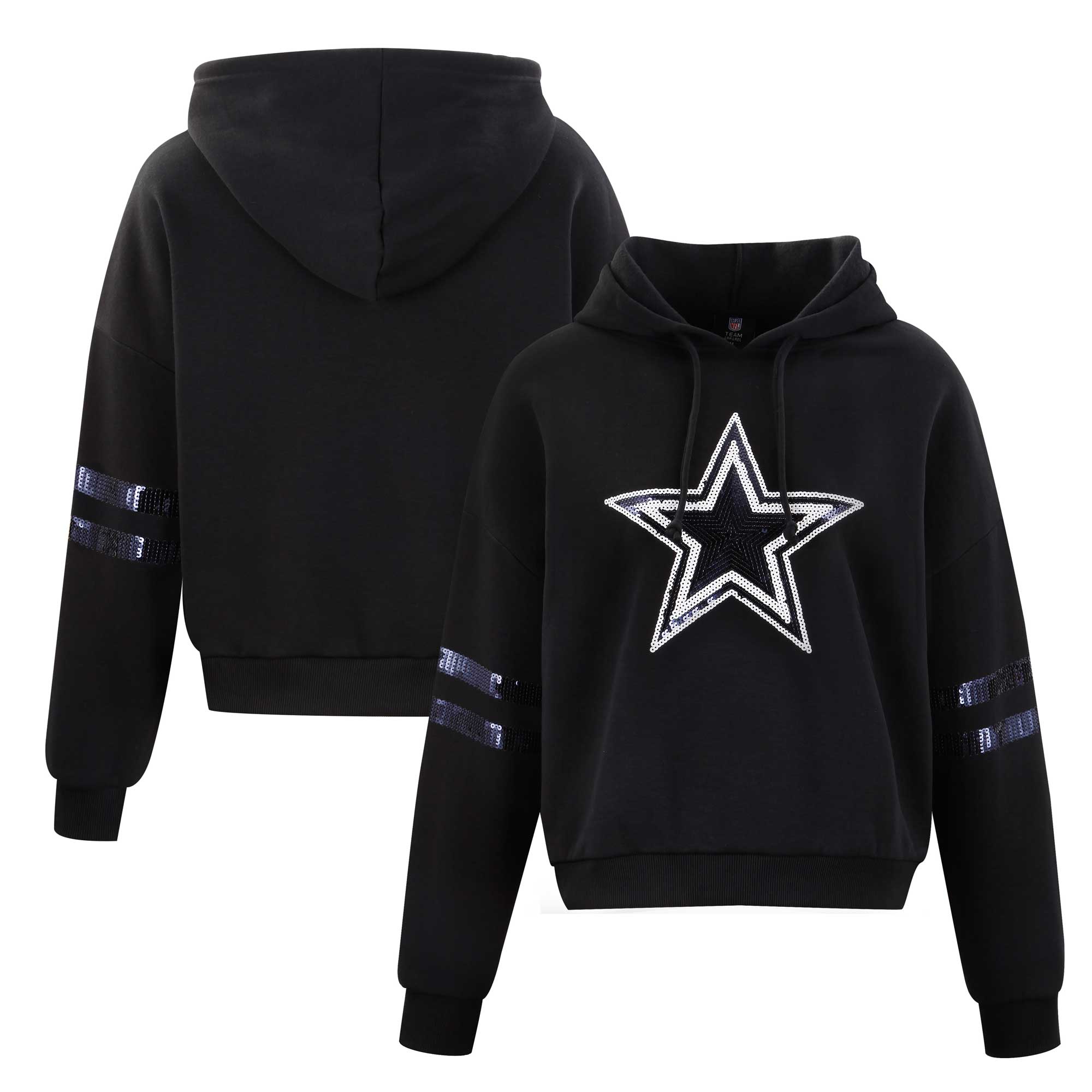 Women's FABGATING by Cuce Black Dallas Cowboys Cropped Sequins Hoodie