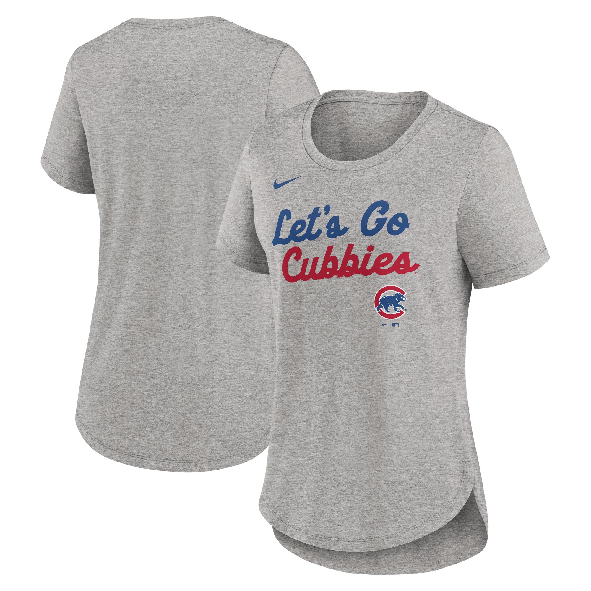 Women's Nike Heather Gray Chicago Cubs Script Tri-Blend T-Shirt