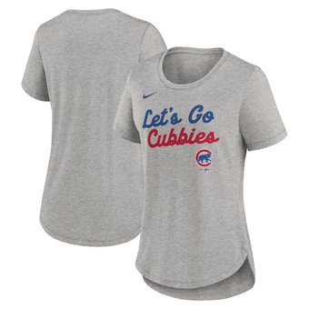 Women's Nike Heather Gray Chicago Cubs Script Tri-Blend T-Shirt