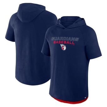 Men's Fanatics Navy Cleveland Guardians Clubhouse Optimal Play Raglan Hoodie T-Shirt