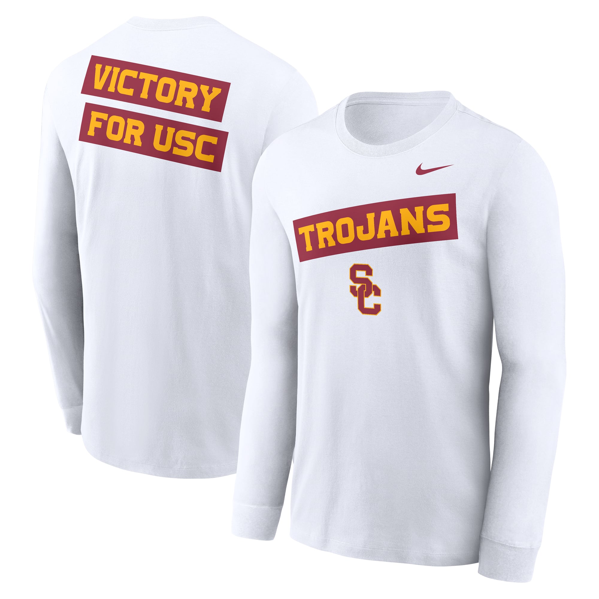 Men's Nike White USC Trojans Two-Hit Classic Location Long Sleeve T-Shirt