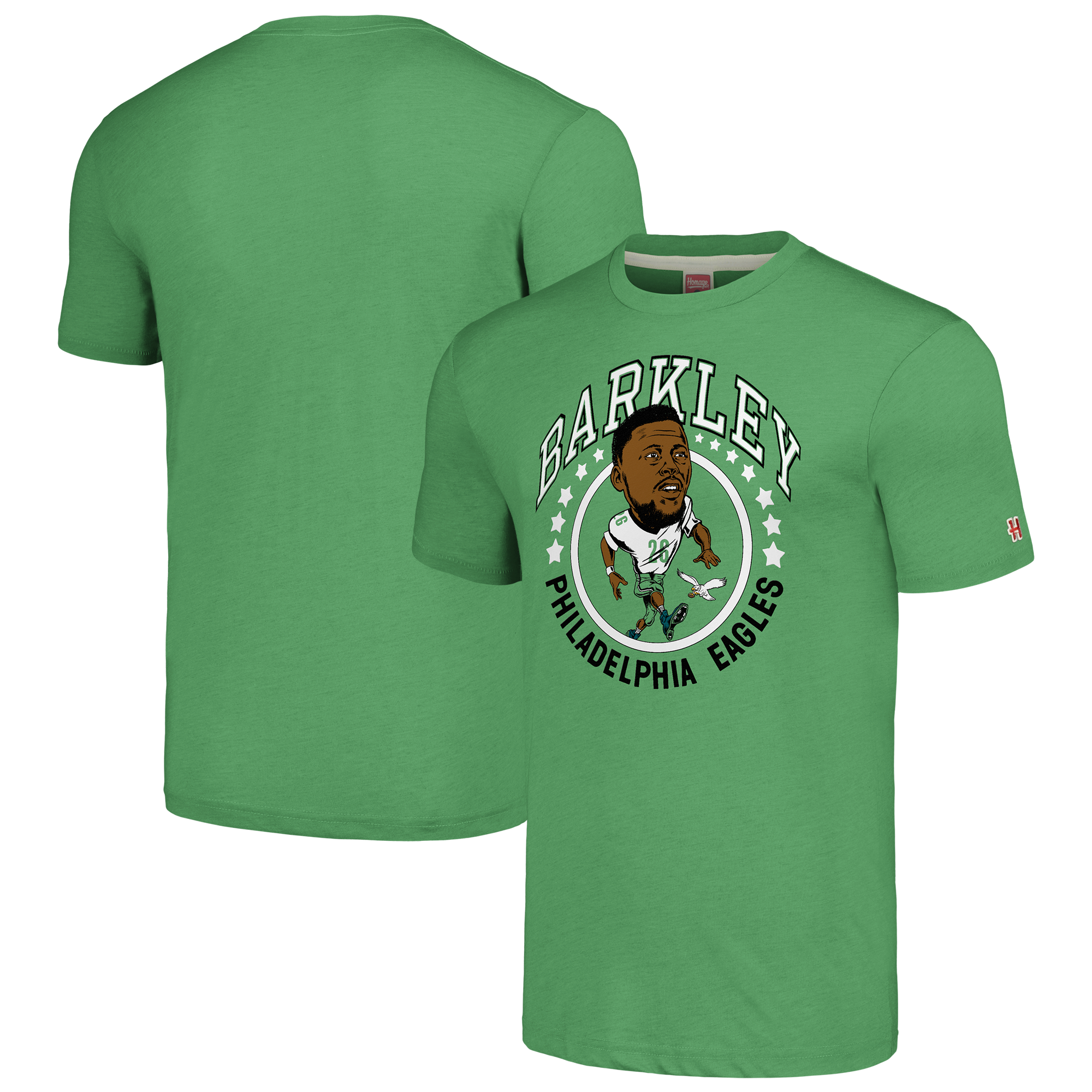 Unisex Homage Saquon Barkley Kelly Green Philadelphia Eagles Caricature Player Tri-Blend T-Shirt
