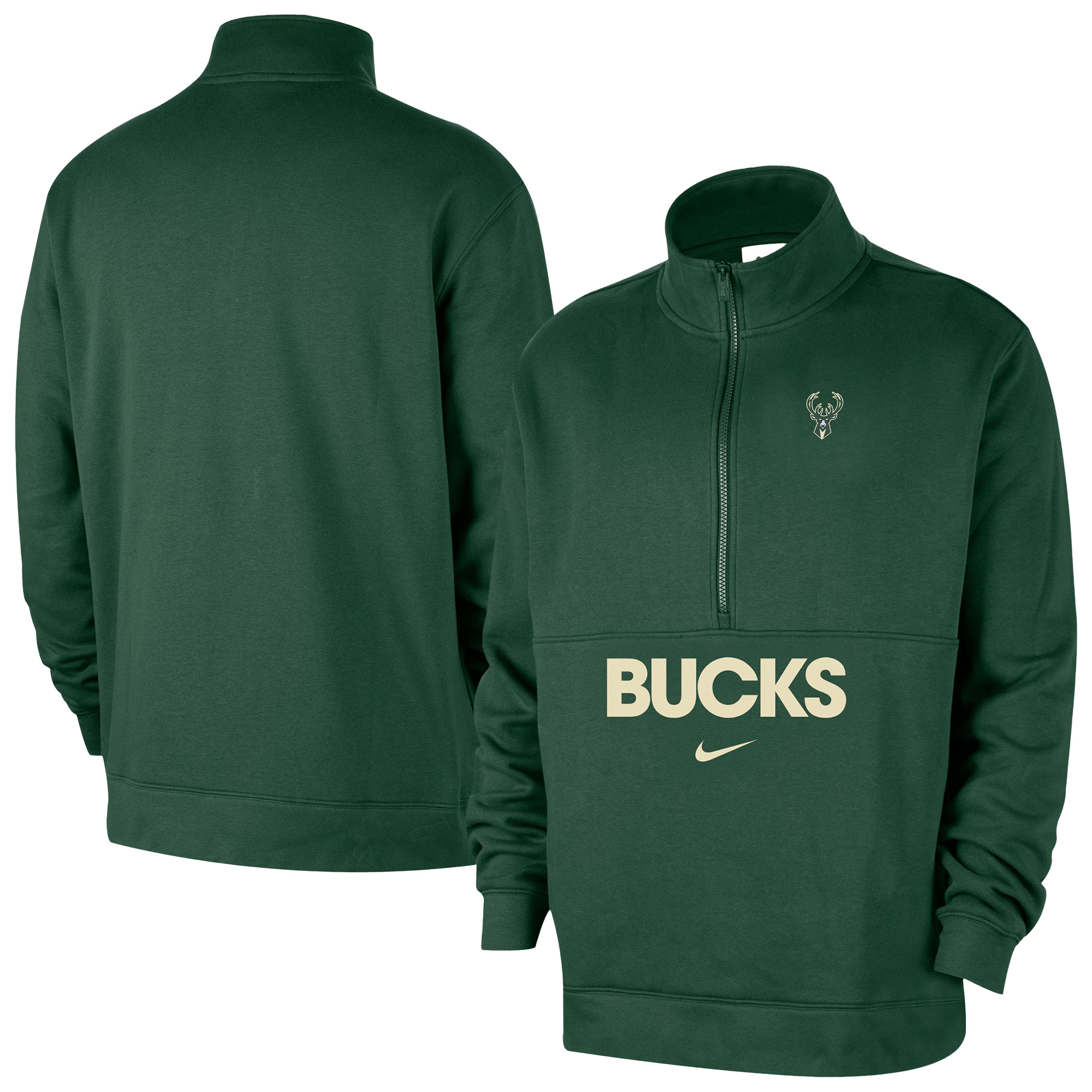Men’s Nike Hunter Green Milwaukee Bucks Courtside Club Half-Zip Jacket Men’s Nike Hunter Green Milwaukee Bucks Courtside Club Half-Zip Jacket