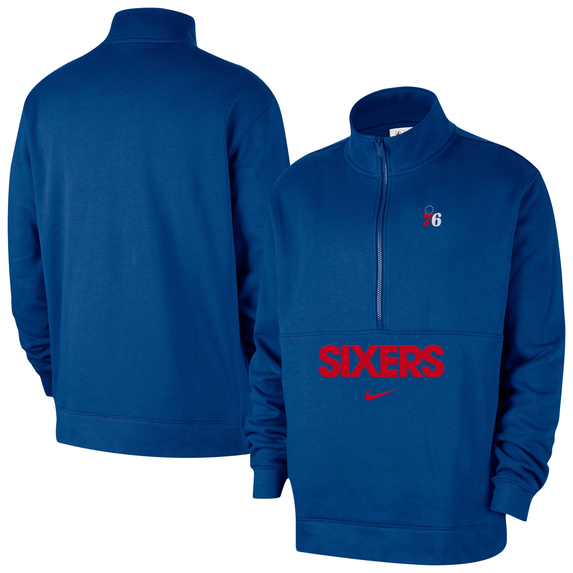Men's Nike Blue Philadelphia 76ers Courtside Club Half-Zip Jacket