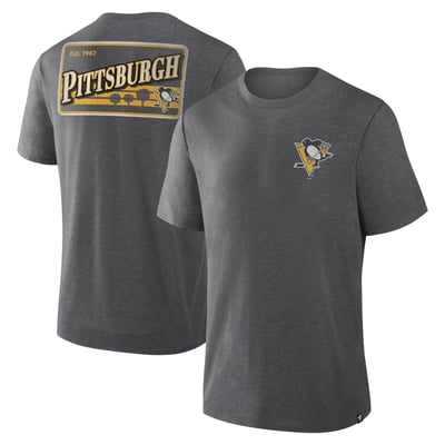 Men's Fanatics Heather Charcoal Pittsburgh Penguins Fan Lanes Tri-Blend T-Shirt