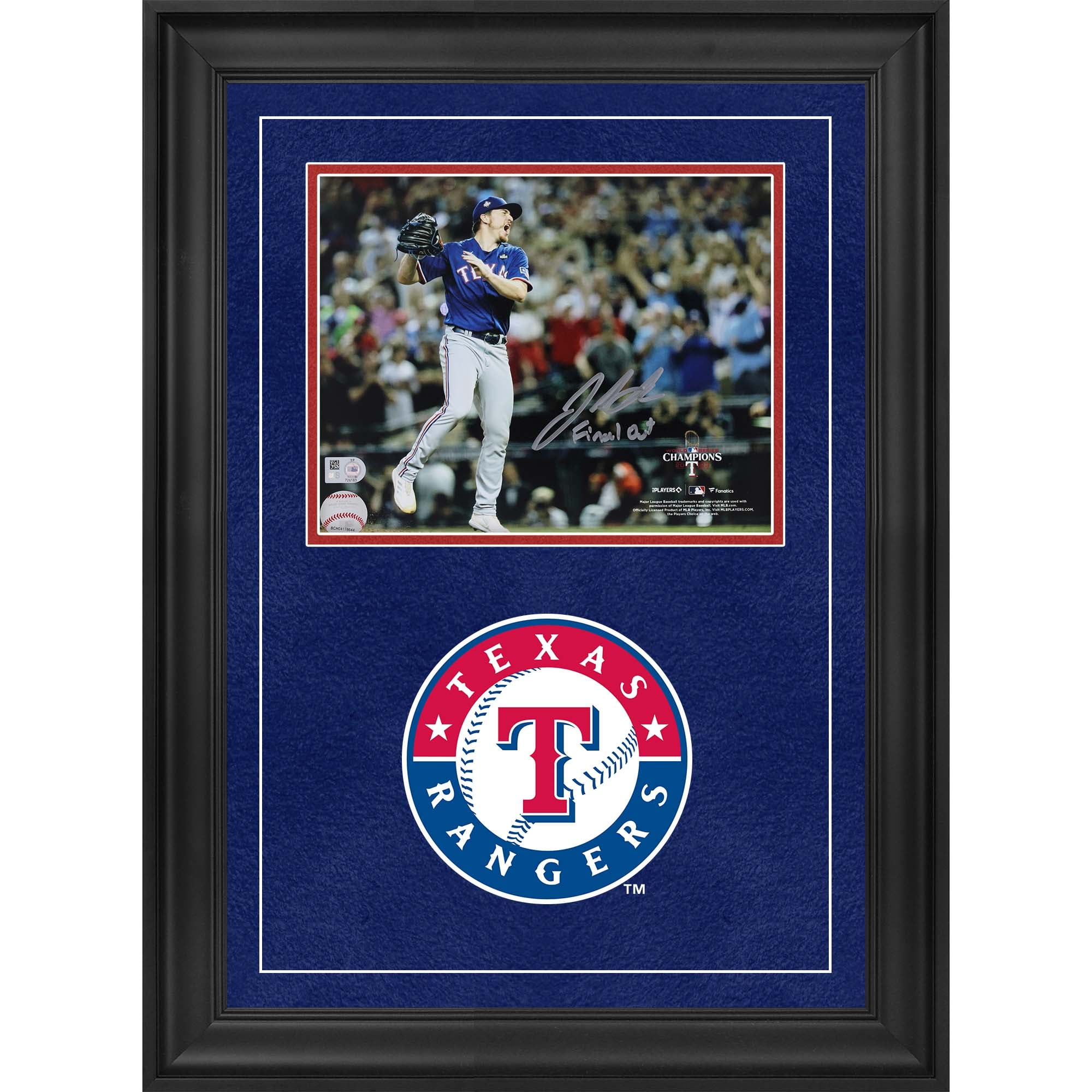 Josh Sborz Texas Rangers Autographed 2023 World Series Champions Deluxe Framed 8" x 10" Final Out Photograph with "Final Out" Inscription