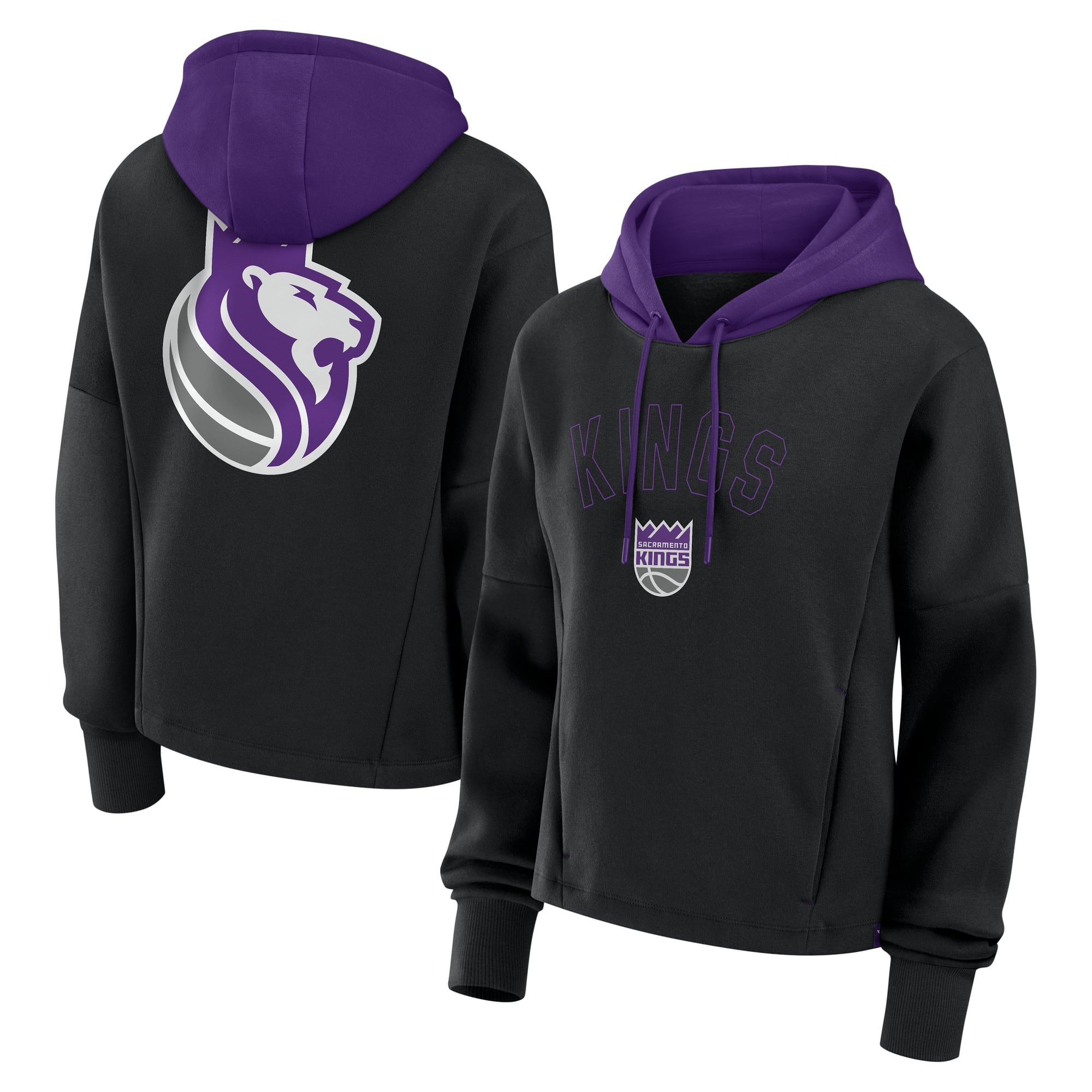 Women's Fanatics  Black Sacramento Kings Post Up Boxy Pullover Hoodie