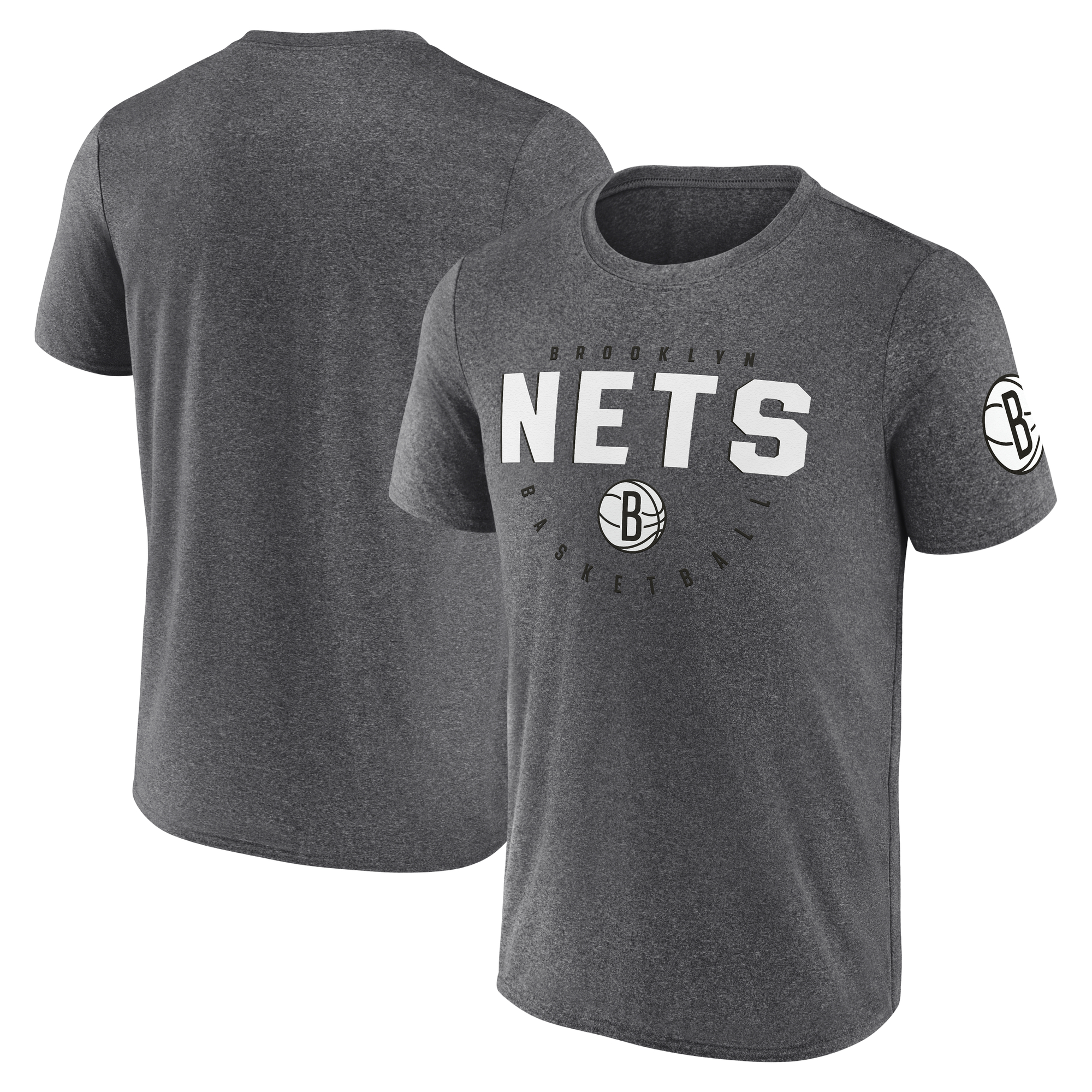 Men's Logo Athletic Heather Charcoal Brooklyn Nets Block Practice Performance T-Shirt
