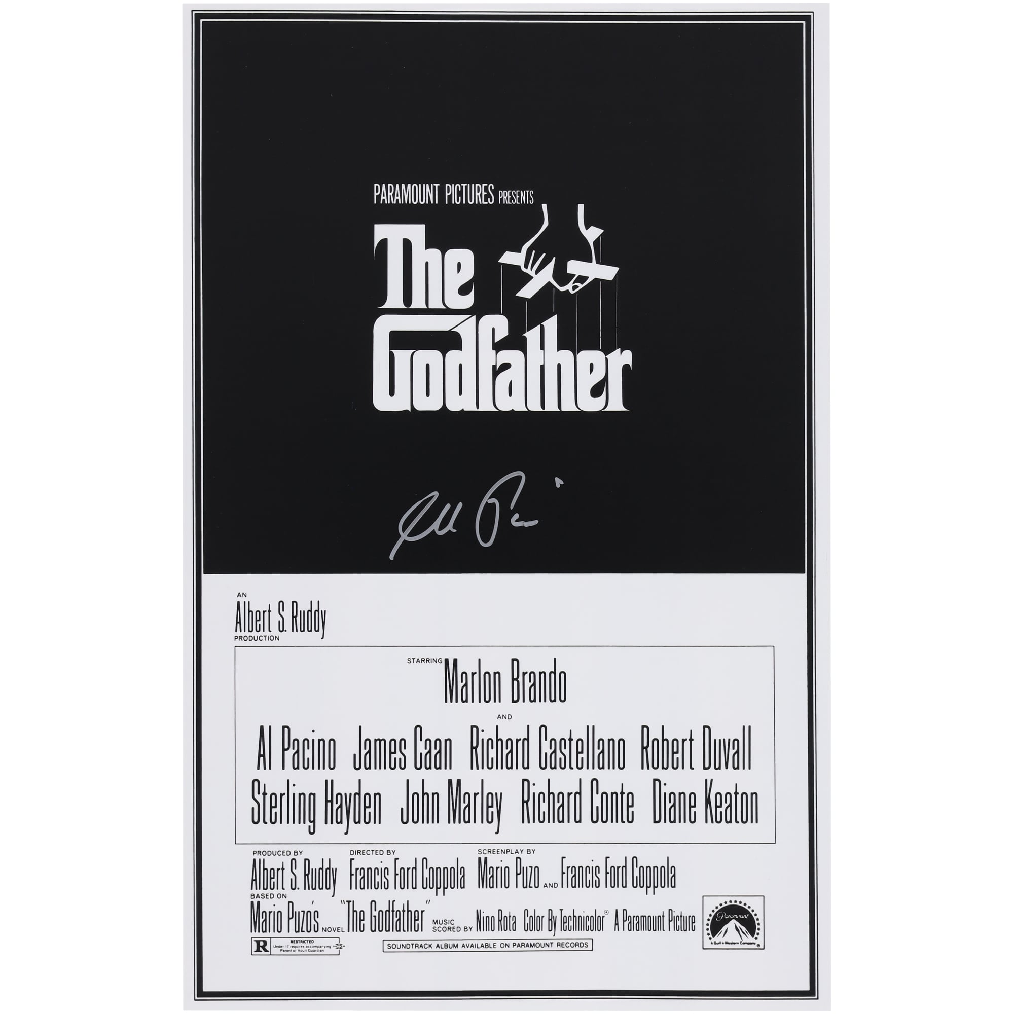 Al Pacino The Godfather Autographed 11" x 17" Movie Poster