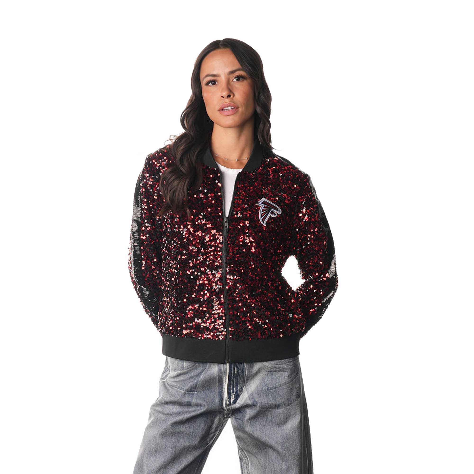 Women's The Wild Collective  Red Atlanta Falcons Sequin Full-Zip Bomber Jacket