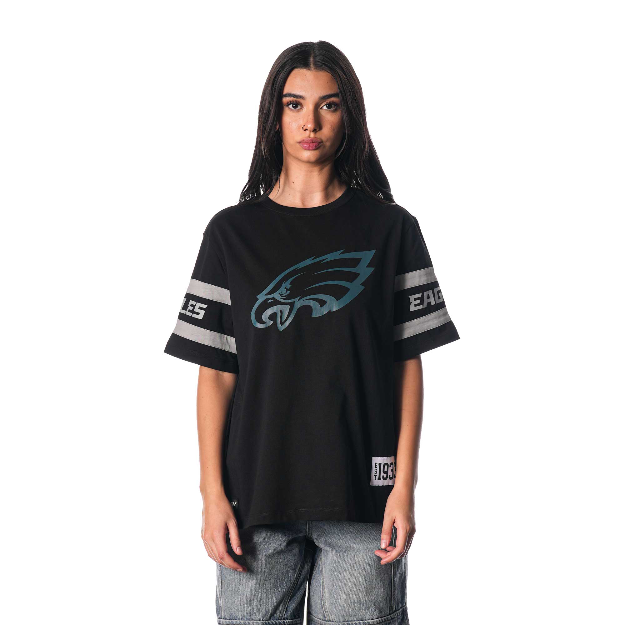 Women's The Wild Collective Black Philadelphia Eagles Drop Shoulder T-Shirt