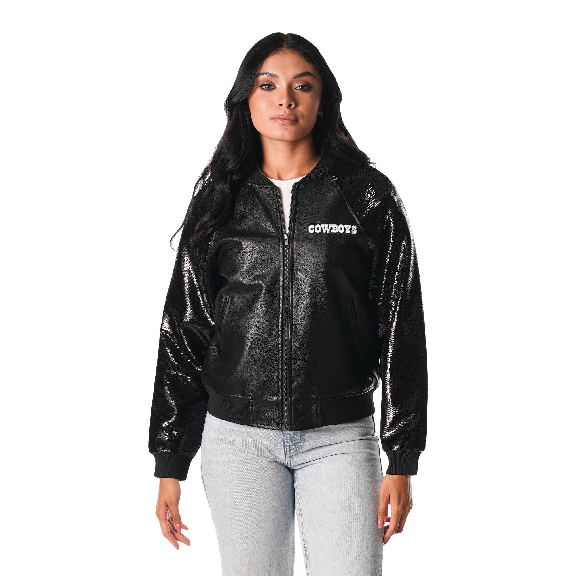 Women's The Wild Collective Black Dallas Cowboys Sequin Full-Zip Jacket