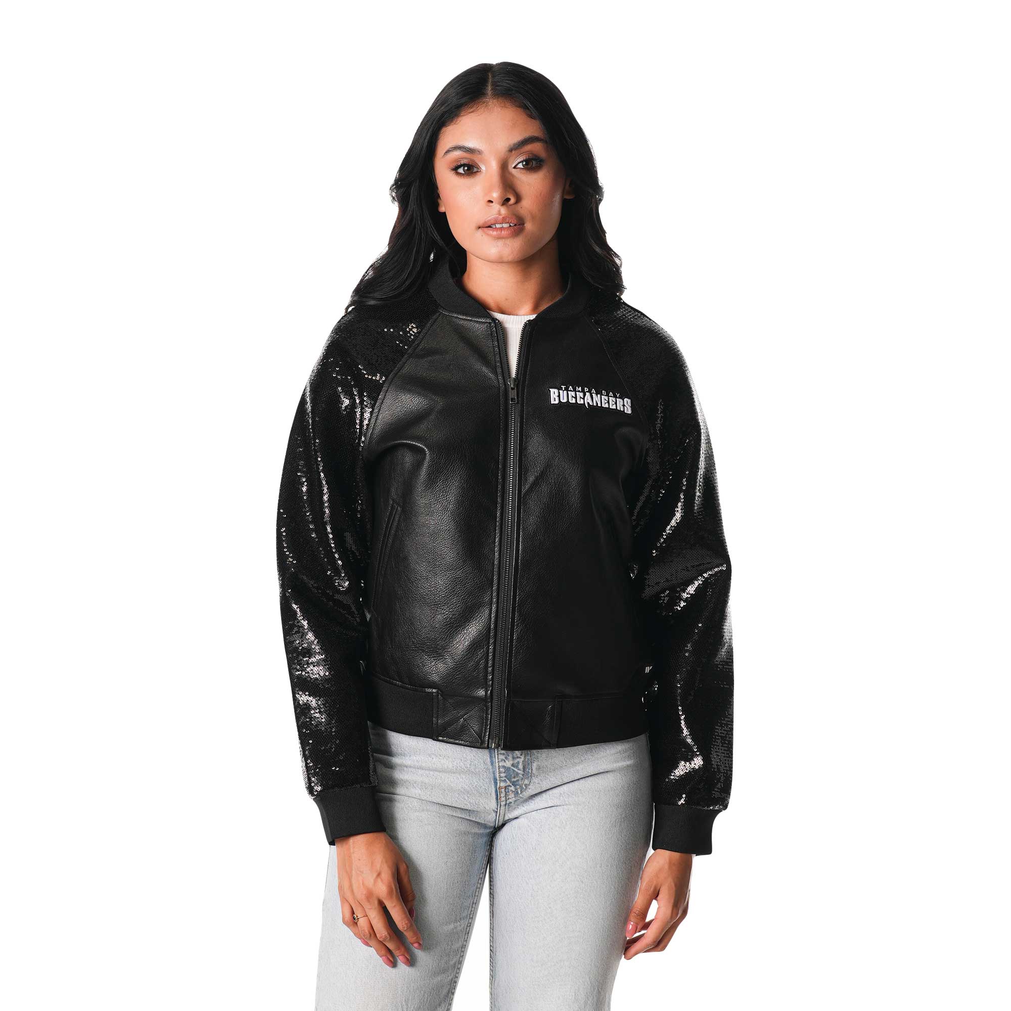 Women's The Wild Collective Black Tampa Bay Buccaneers Sequin Full-Zip Jacket
