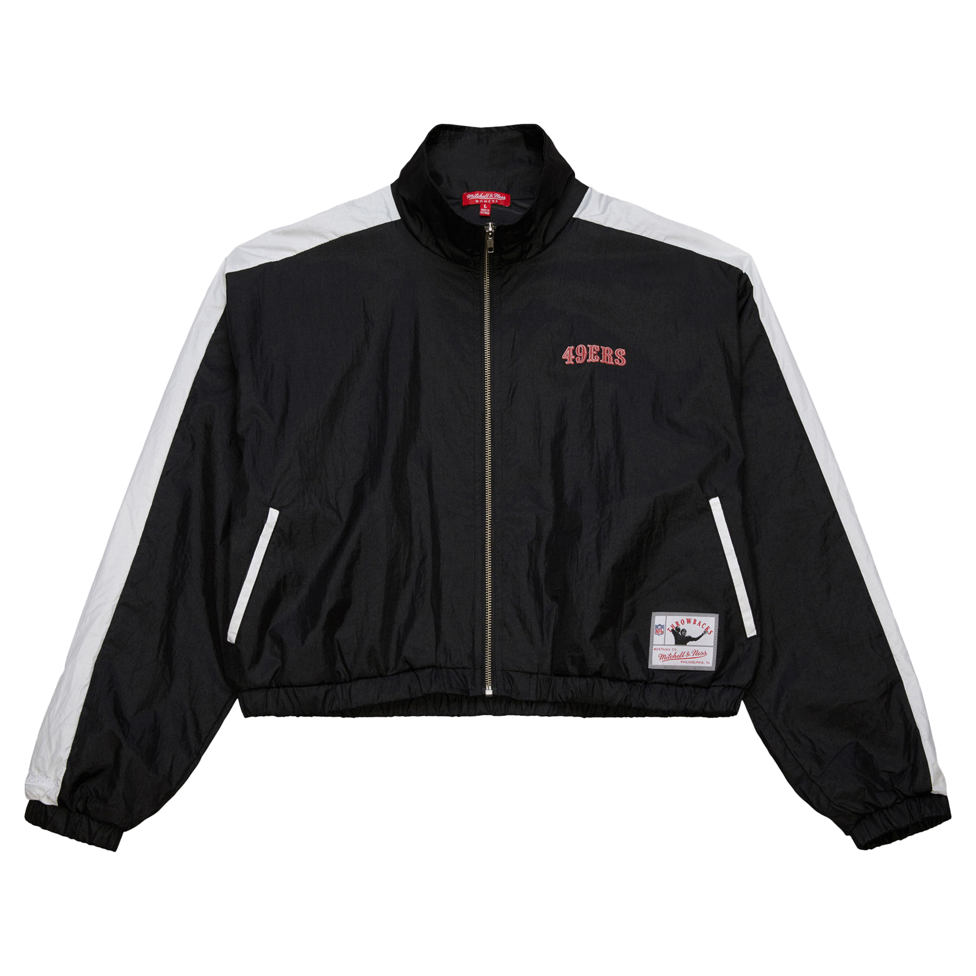 Women's Mitchell & Ness Black San Francisco 49ers Nylon Cropped Full-Zip Jacket