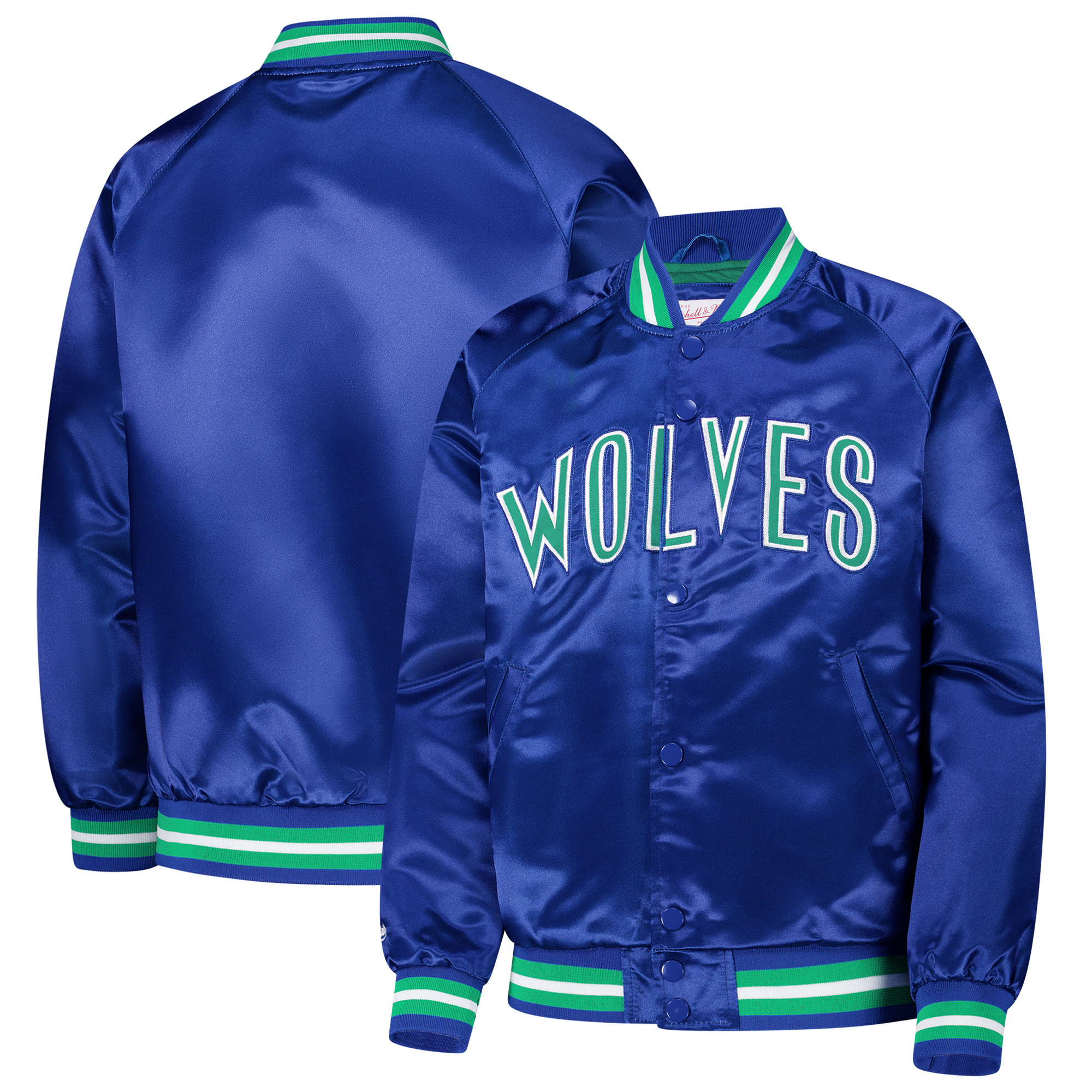 Youth Mitchell & Ness Blue Minnesota Timberwolves Hardwood Classics Satin Raglan Full-Snap Jacket