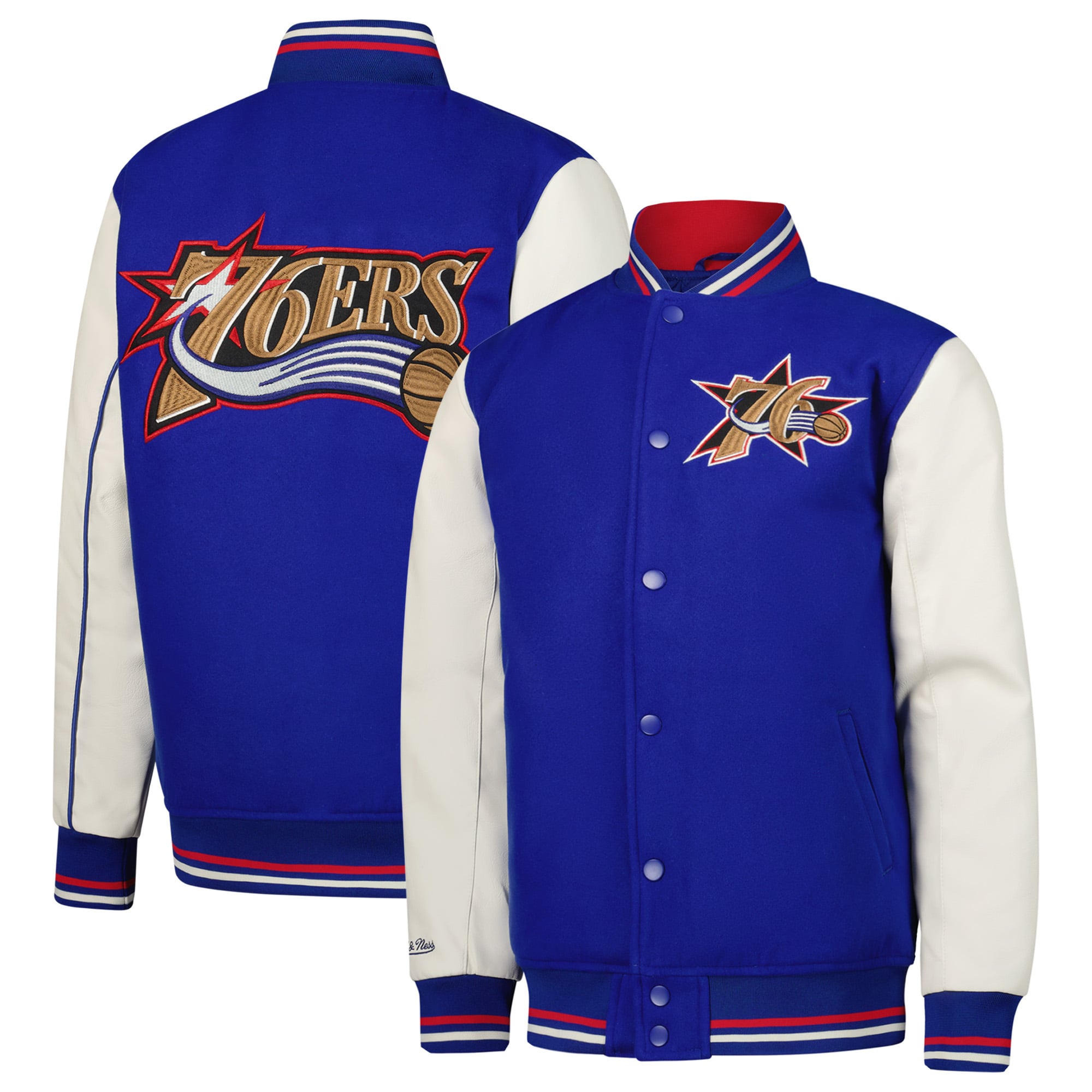 Youth Mitchell & Ness Royal Philadelphia 76ers Full-Snap Varsity Jacket
