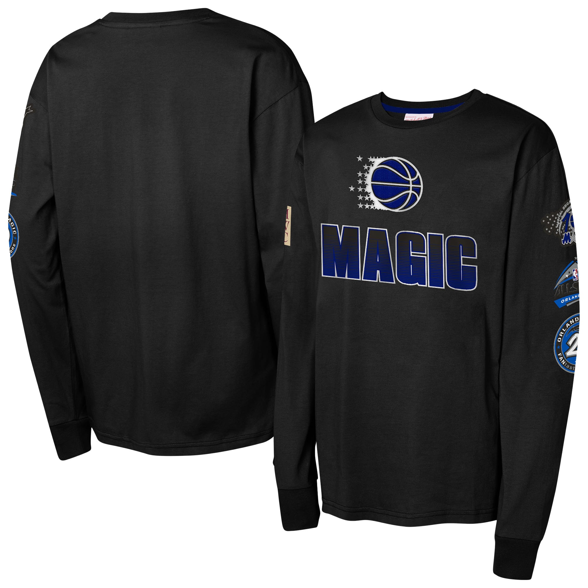 Youth Mitchell & Ness Black Orlando Magic Hardwood Classics All Over Long Sleeve T-Shirt