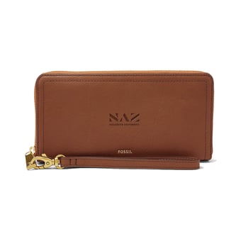 Fossil Nazareth University Golden Flyers Logan Leather RFID Zip-Around Clutch Wallet