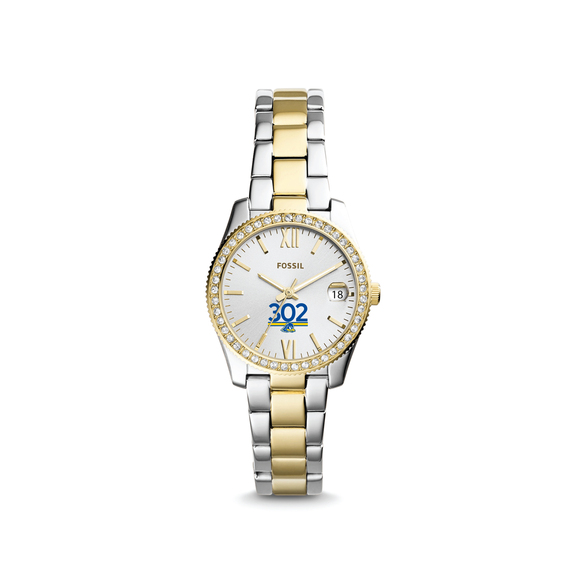 Women's Fossil  Silver/Gold Delaware Fightin' Blue Hens Scarlette Mini Two-Tone Stainless Steel Watch
