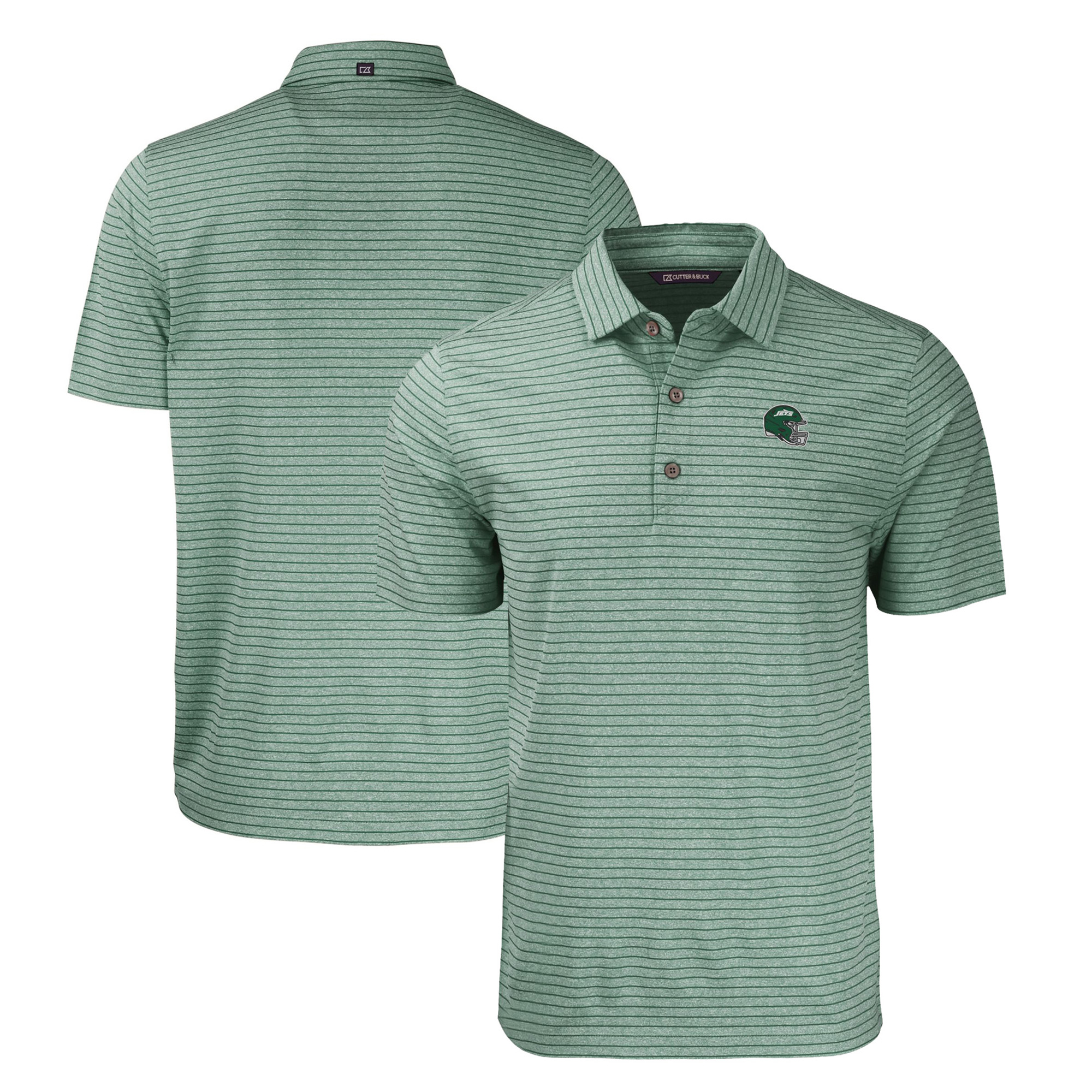 Men's Cutter & Buck Heather Green New York Jets Helmet Forge Eco Heather Stripe Stretch Recycled Polo