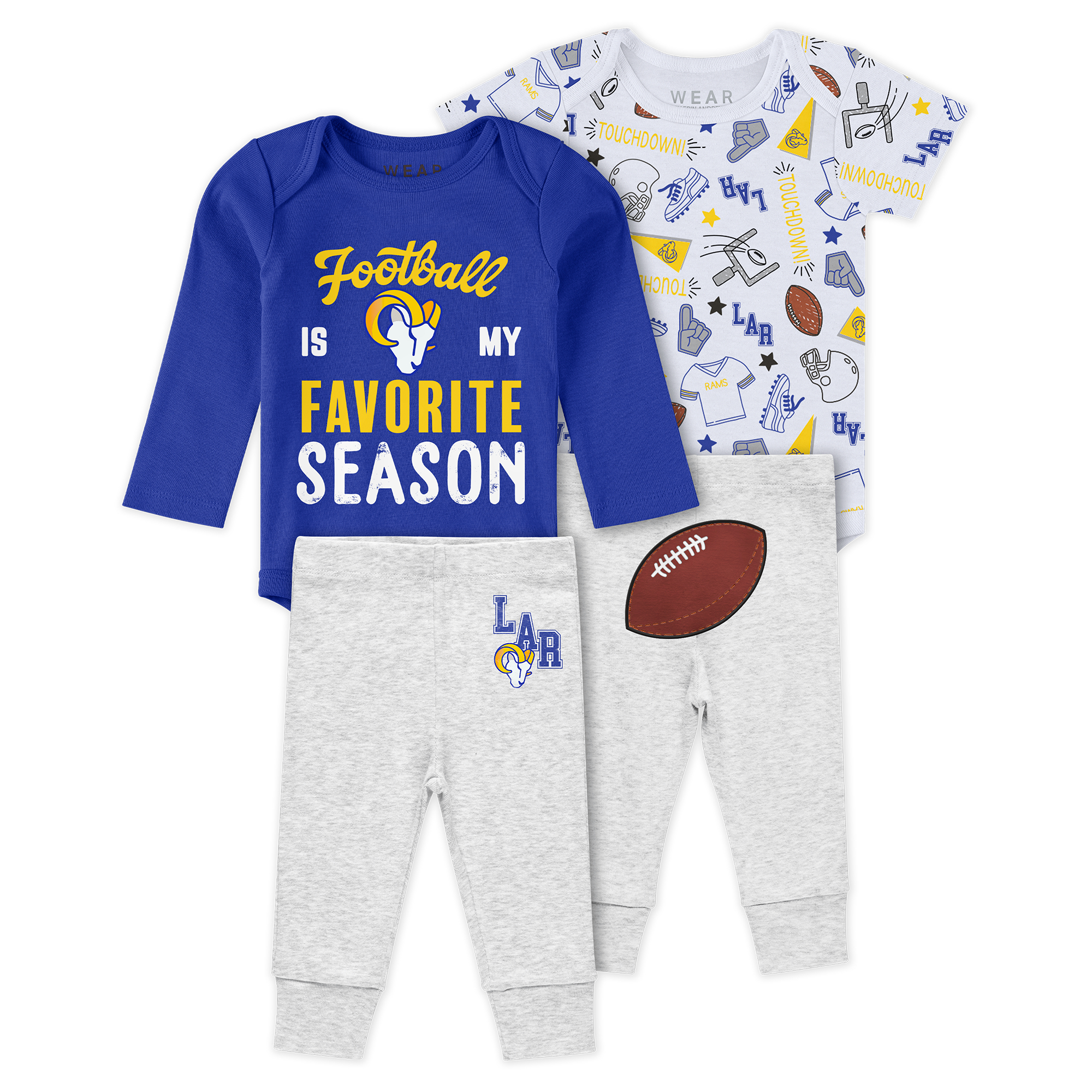 Newborn & Infant WEAR by Erin Andrews Los Angeles Rams Three-Piece Turn Me Around Bodysuits & Pant Set
