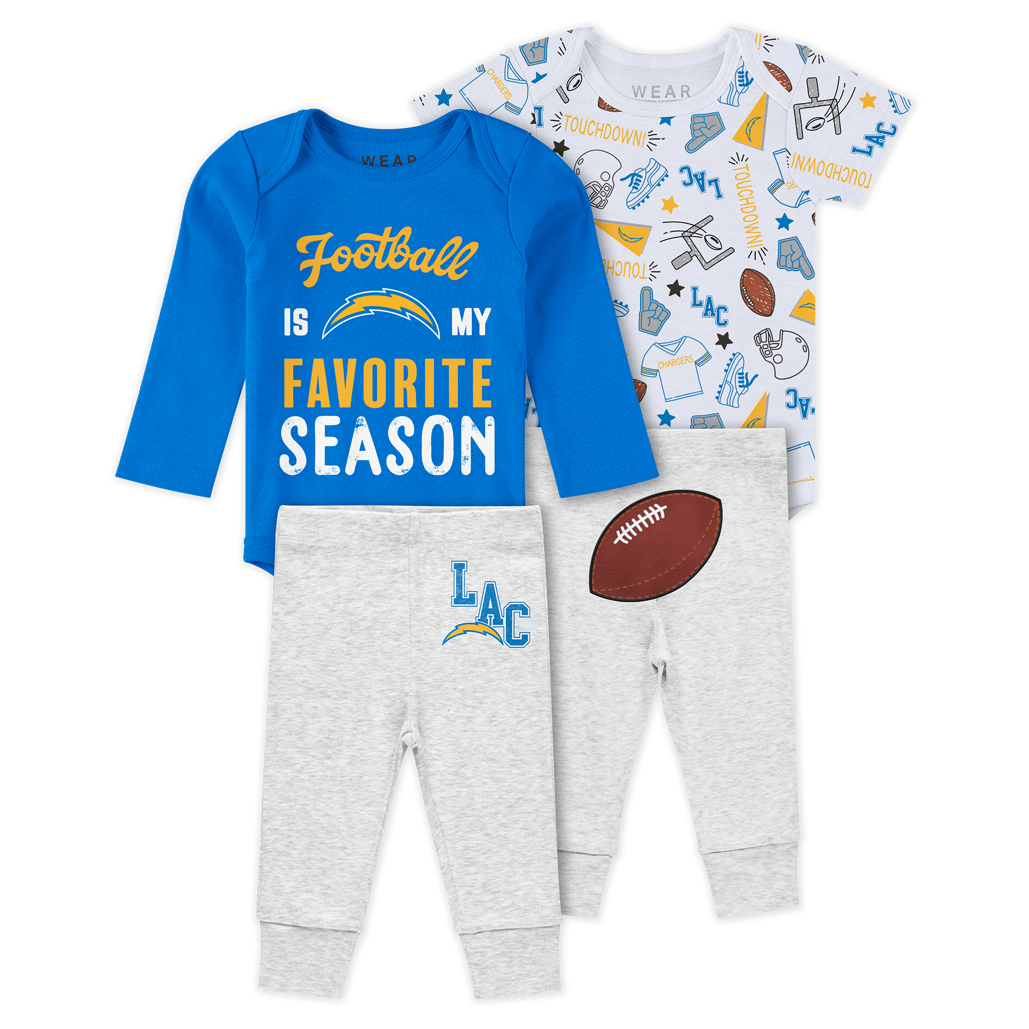 Newborn & Infant WEAR by Erin Andrews Los Angeles Chargers Three-Piece Turn Me Around Bodysuits & Pant Set