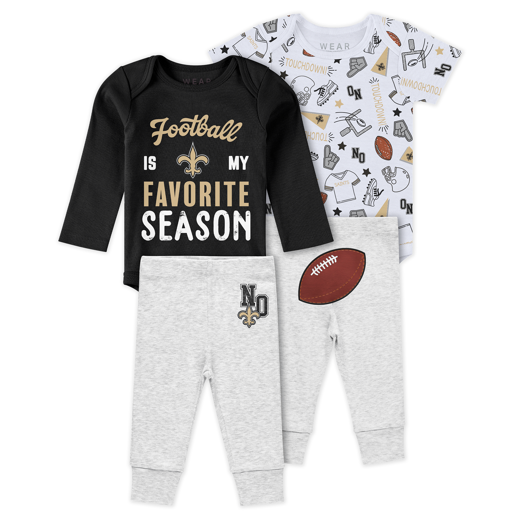Newborn & Infant WEAR by Erin Andrews New Orleans Saints Three-Piece Turn Me Around Bodysuits & Pant Set