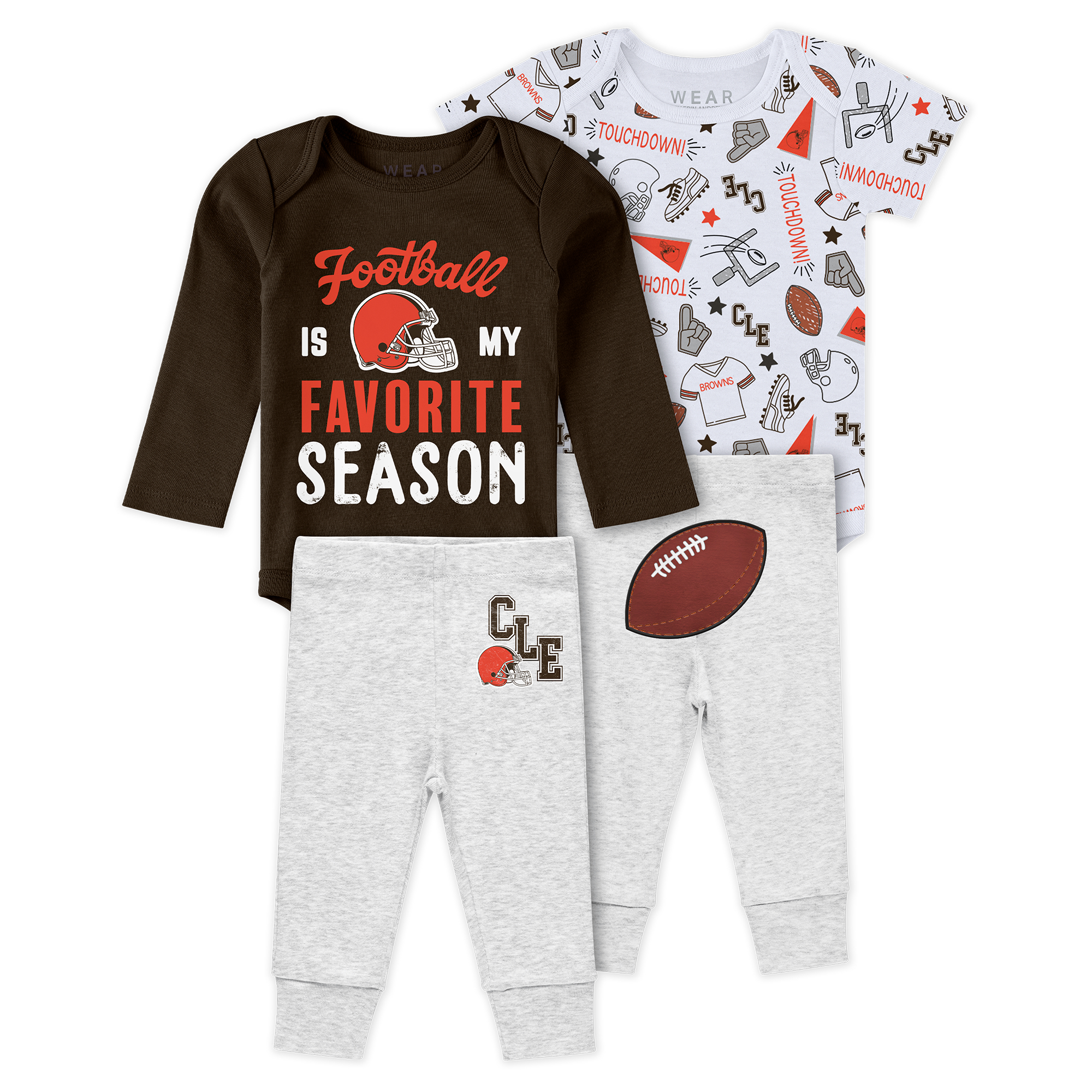 Newborn & Infant WEAR by Erin Andrews Cleveland Browns Three-Piece Turn Me Around Bodysuits & Pant Set