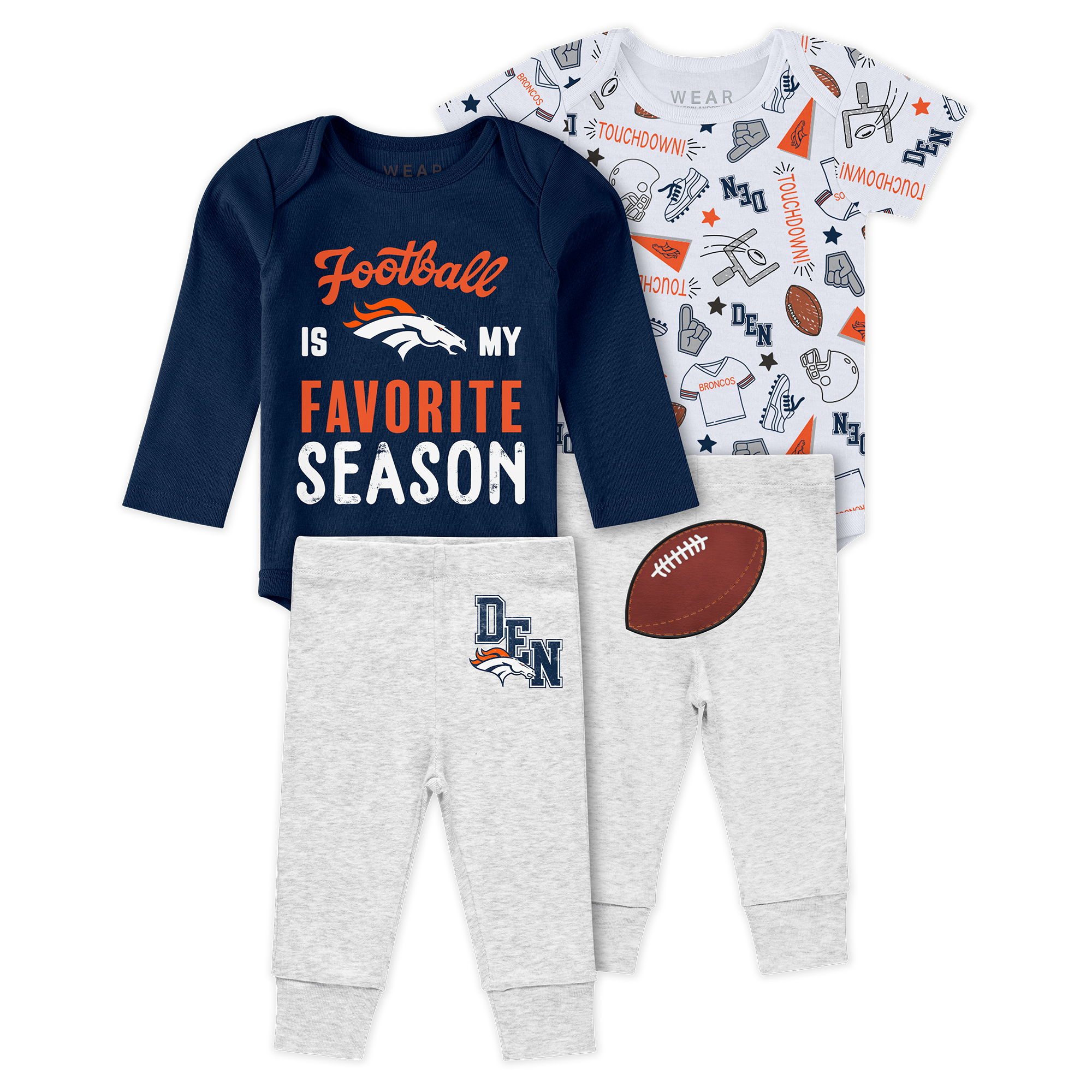 Newborn & Infant WEAR by Erin Andrews Denver Broncos Three-Piece Turn Me Around Bodysuits & Pant Set