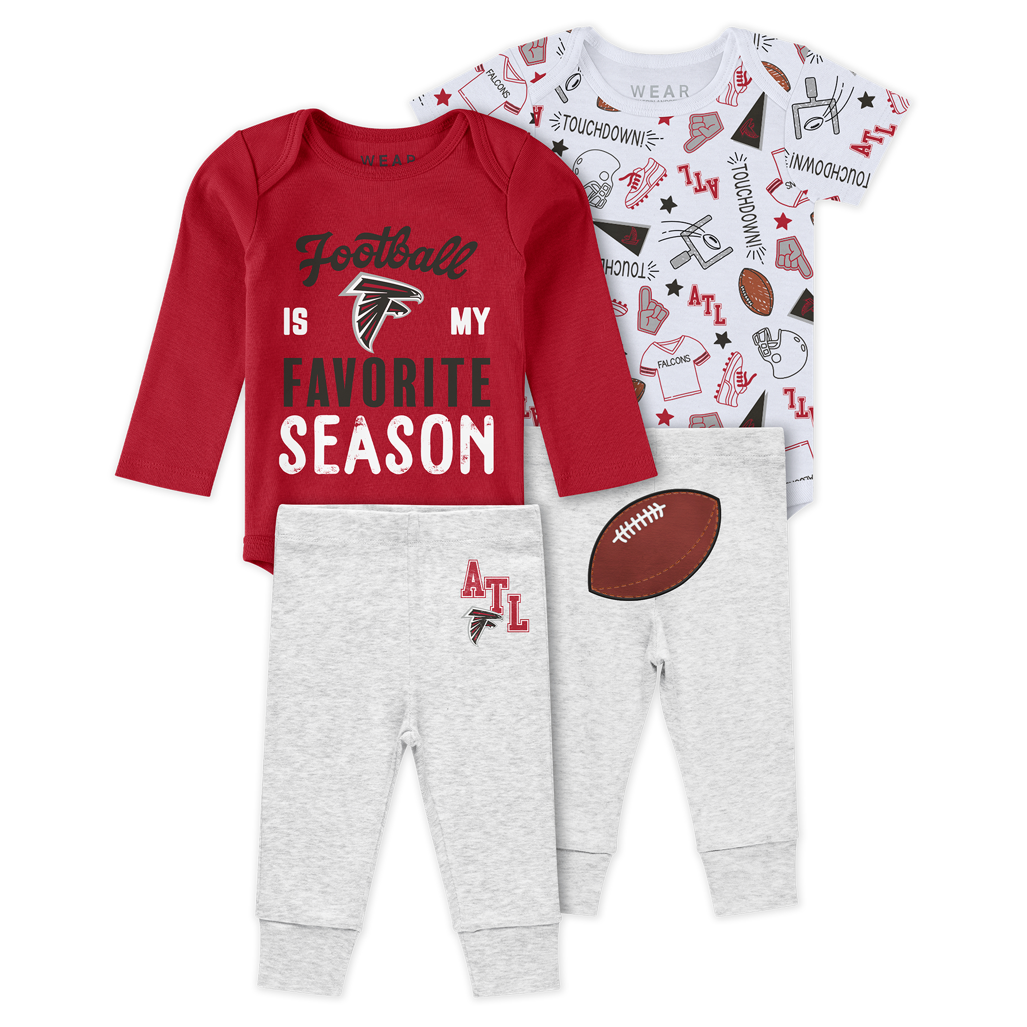 Newborn & Infant WEAR by Erin Andrews Atlanta Falcons Three-Piece Turn Me Around Bodysuits & Pant Set