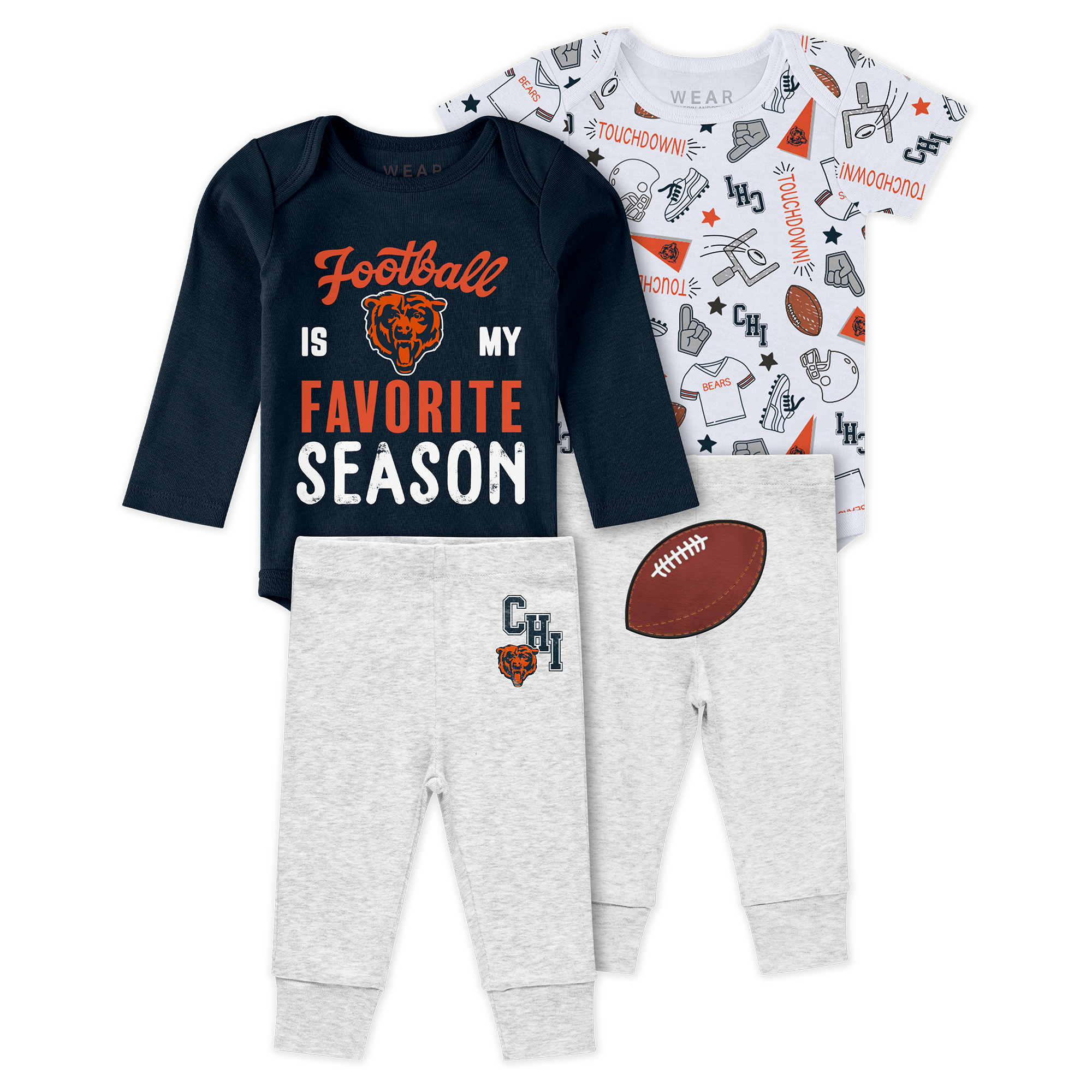 Newborn & Infant WEAR by Erin Andrews Chicago Bears Three-Piece Turn Me Around Bodysuits & Pant Set