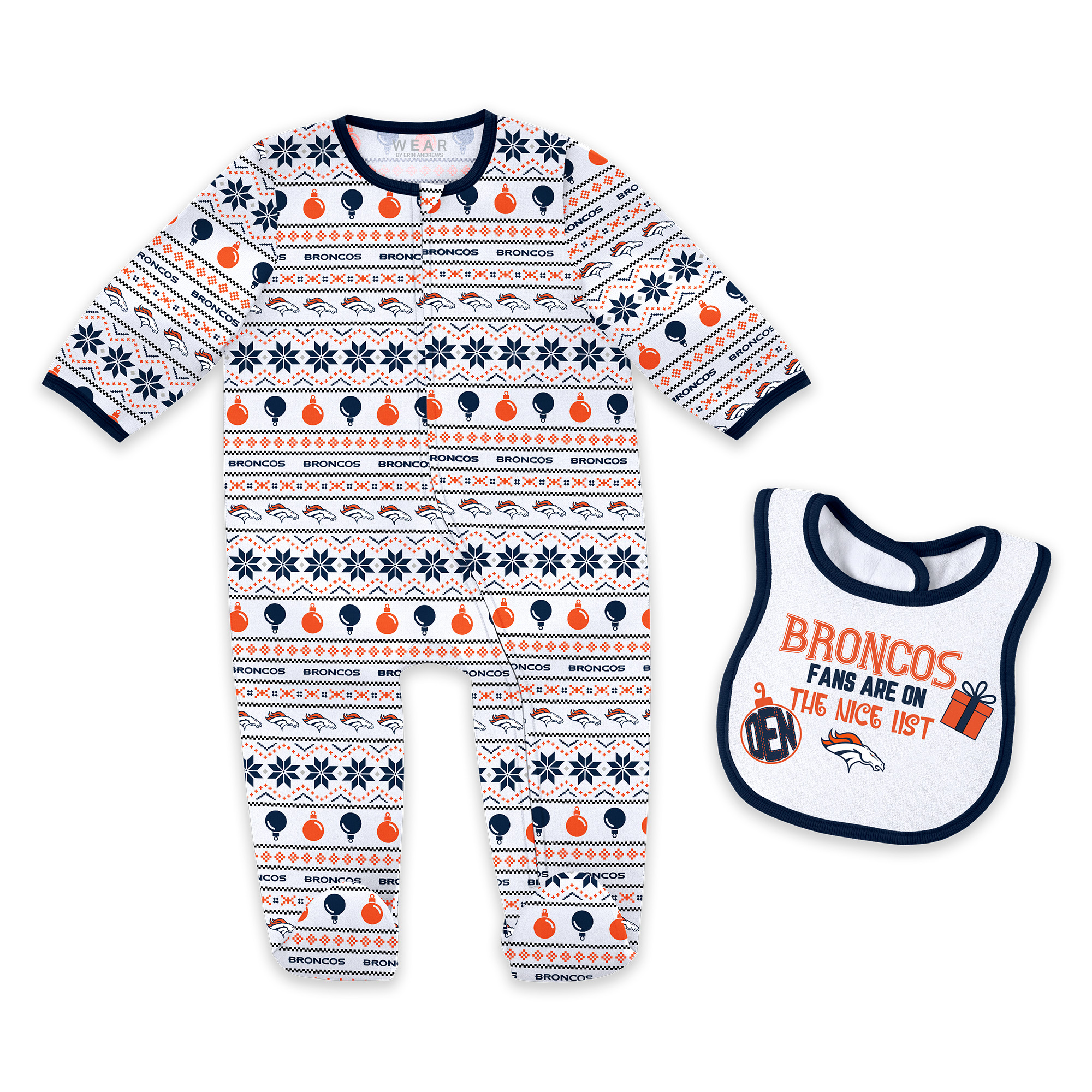 Newborn & Infant WEAR by Erin Andrews Denver Broncos Allover Print Full-Zip Sleeper & Bib Set