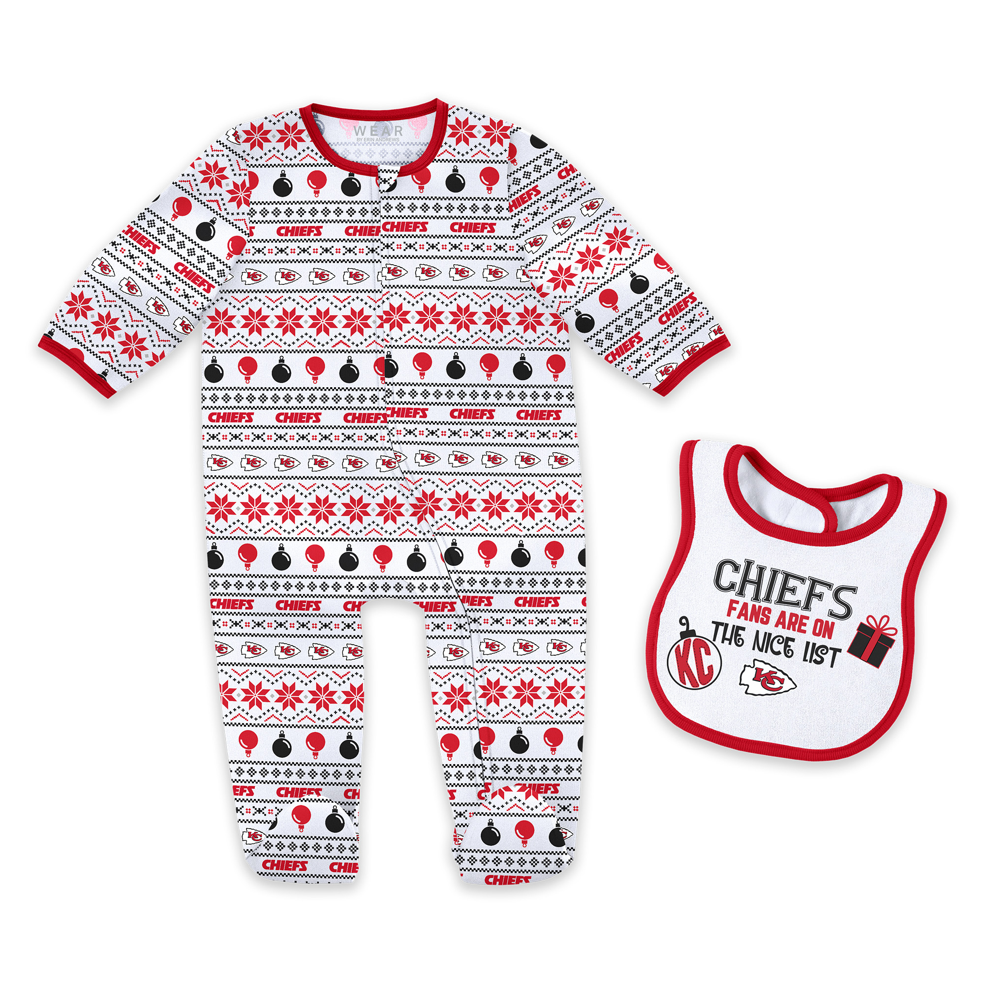 Newborn & Infant WEAR by Erin Andrews Kansas City Chiefs Allover Print Full-Zip Sleeper & Bib Set