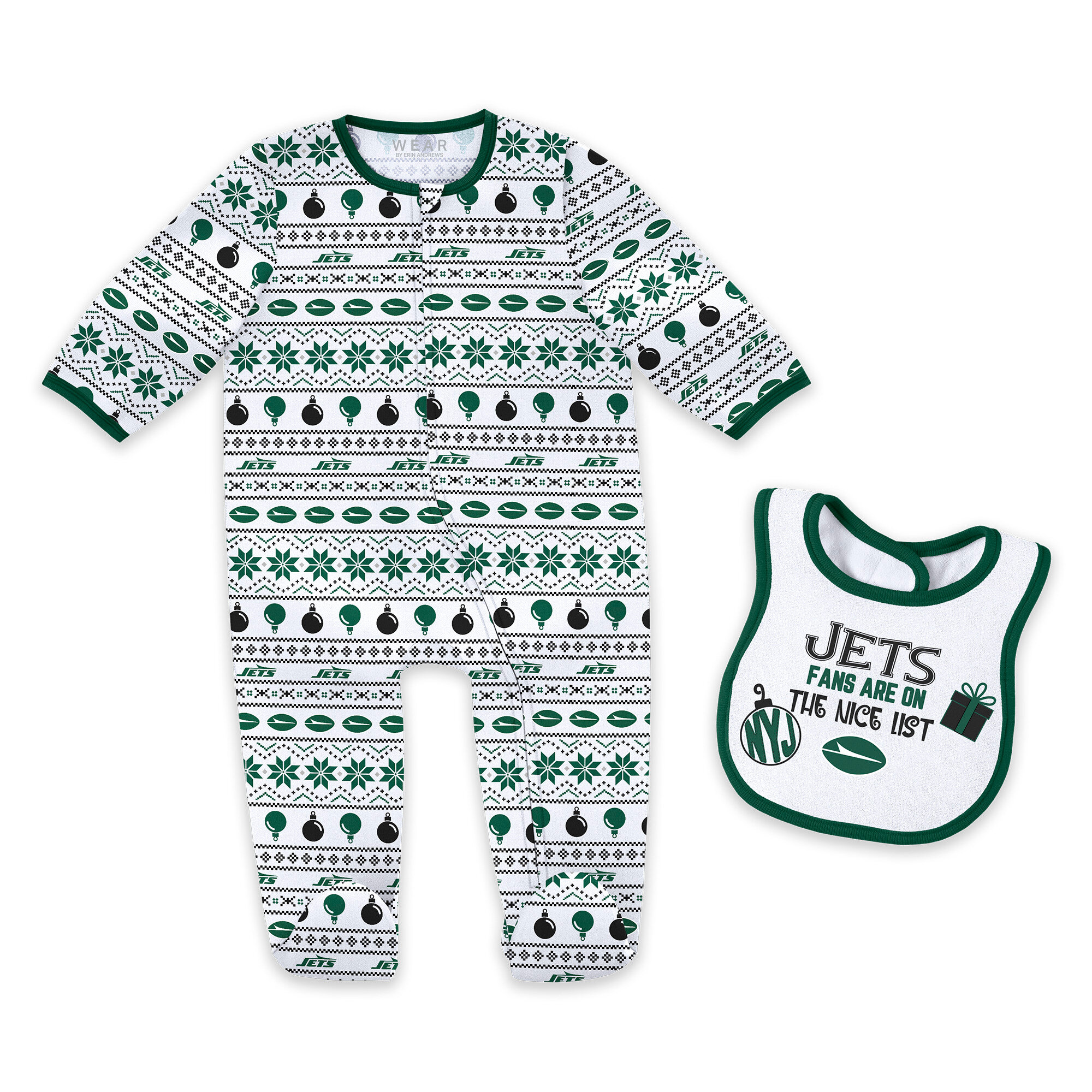 Newborn & Infant WEAR by Erin Andrews New York Jets Allover Print Full-Zip Sleeper & Bib Set